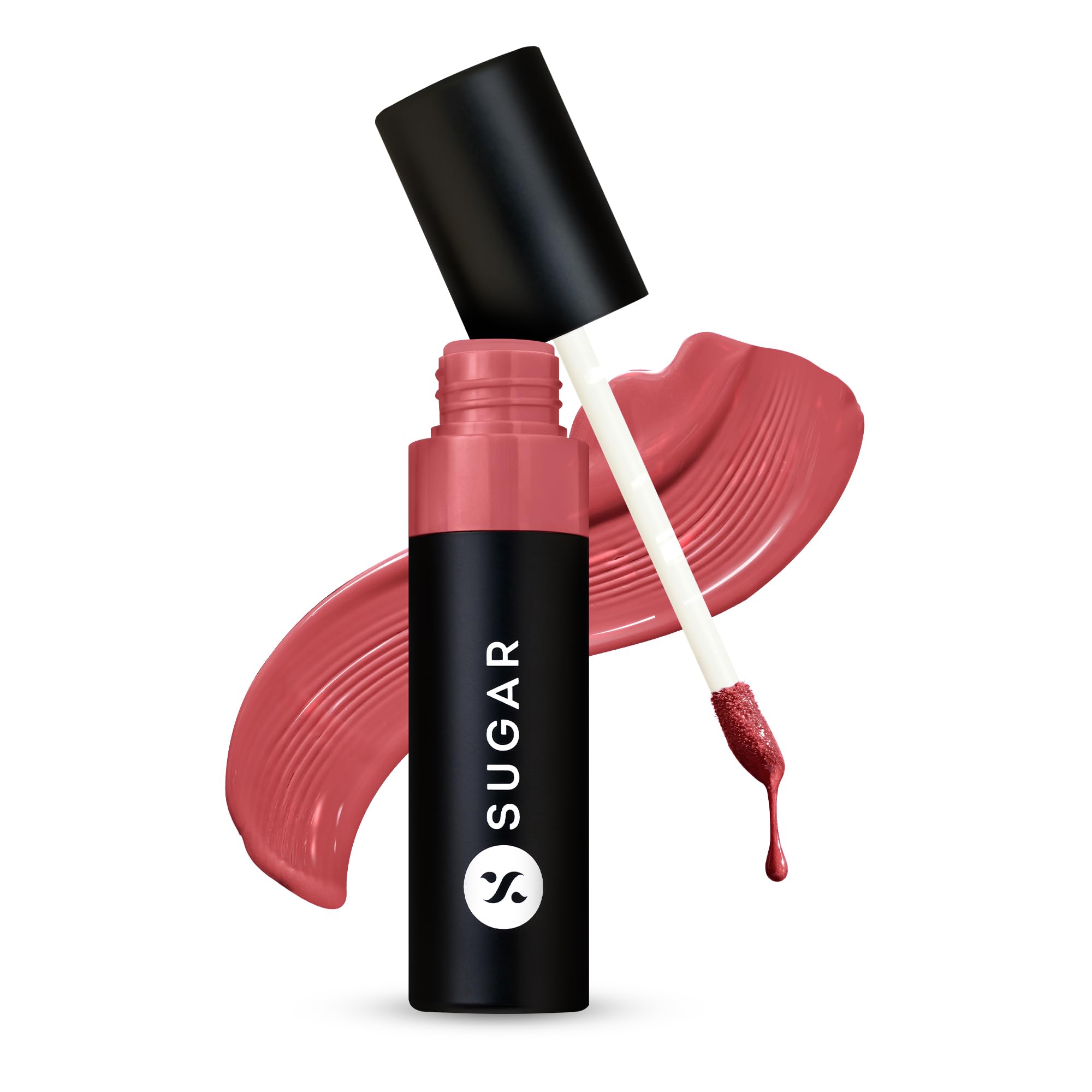 High-gloss liquid lipstick tube in 06 Rouge Rueda by SUGAR Cosmetics