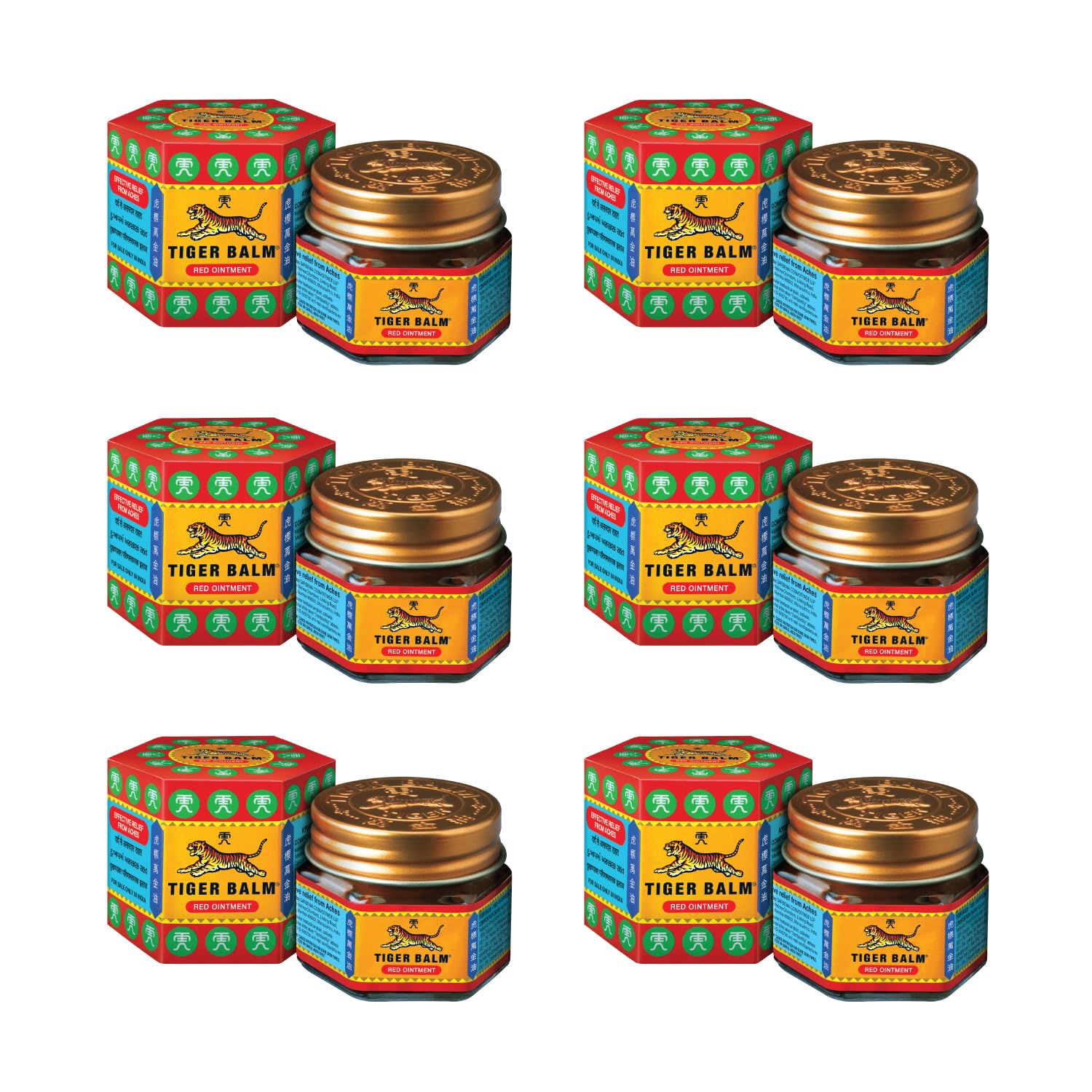 Tiger Balm Red Ointment | 9ml each | Pack of 6 | Ayurvedic Pain Relief Balm | for Effective Relief from Joint Pain, Back Pain, Body Pain, Knee Pain, Muscular Ache & Sprain | Combo Pack