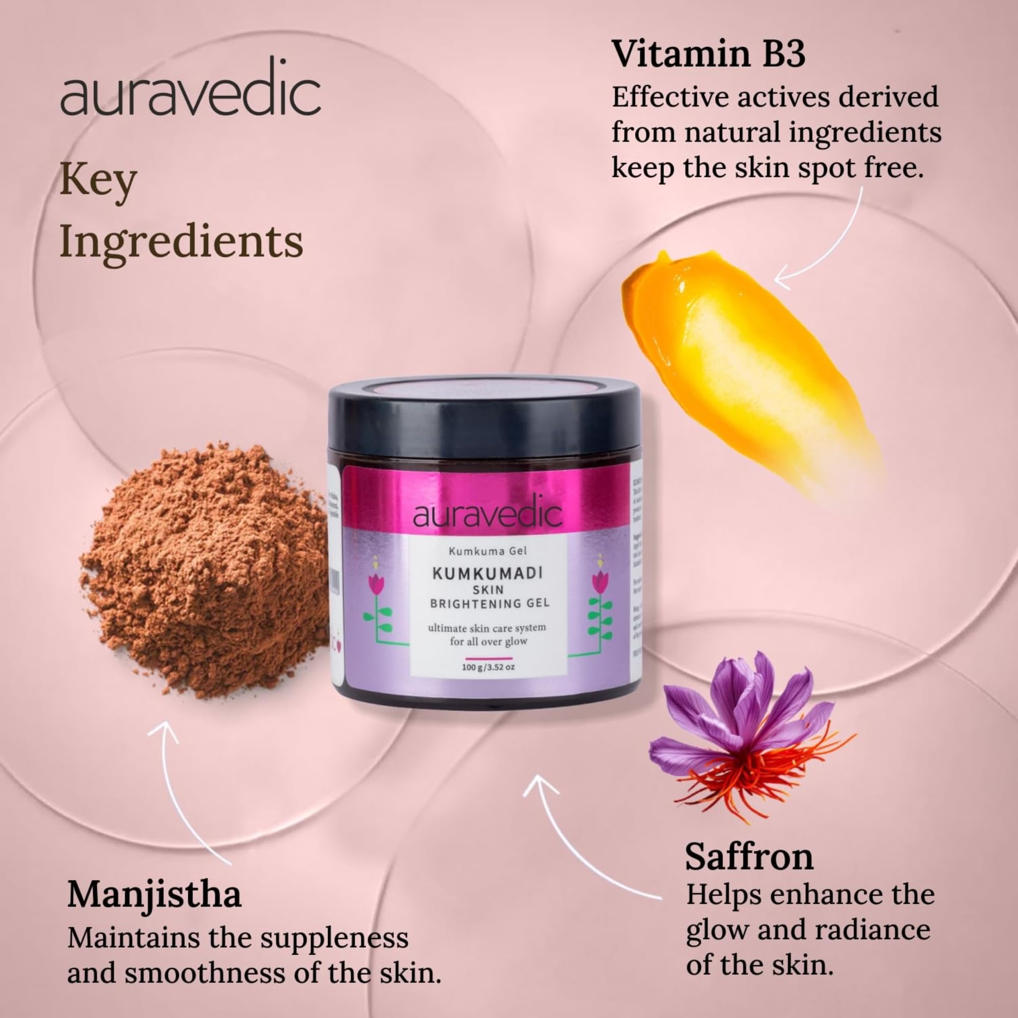 Auravedic Kumkumadi Gel Facial Moisturizer With Kumkumadi Oil For Face For Glowing Skin Pigmentation Dark Spots Moisturiser 100g Skin Brightening Gel – view 5