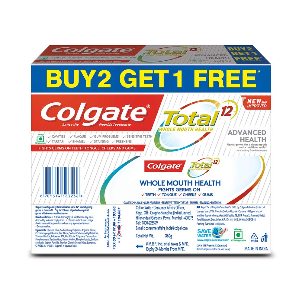 Colgate Total Whole Mouth Health, Antibacterial Toothpaste, 360gm (Advanced Health) – view 4