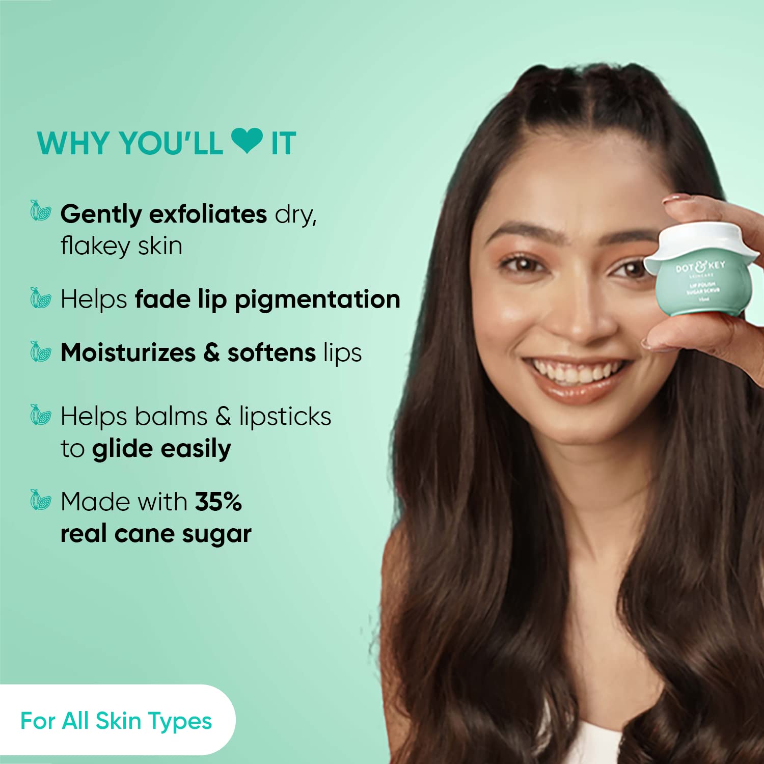 Dot & Key LIP POLISH Choco Mint Exfoliating Sugar Scrub, 15ml – view 2