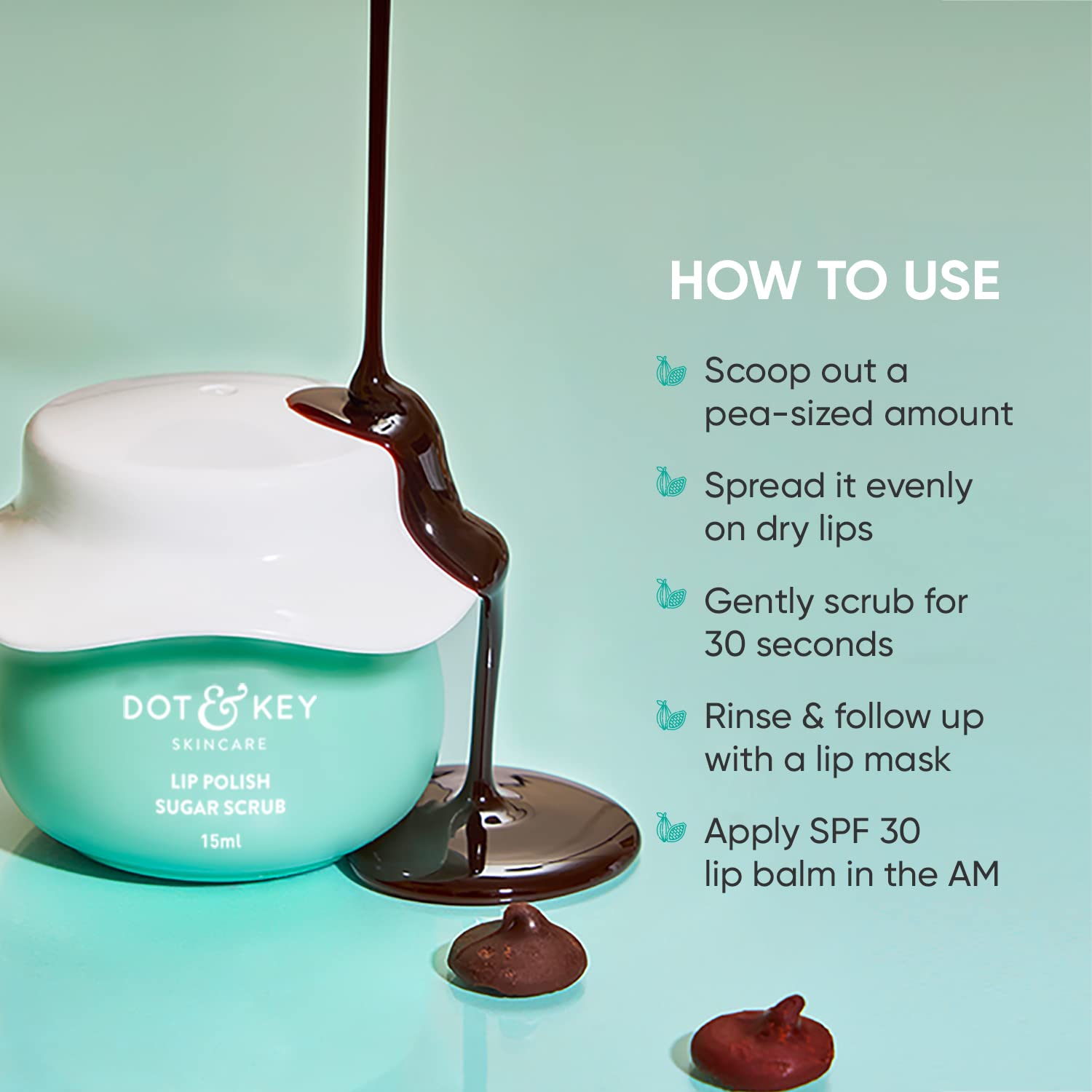 Dot & Key LIP POLISH Choco Mint Exfoliating Sugar Scrub, 15ml – view 5