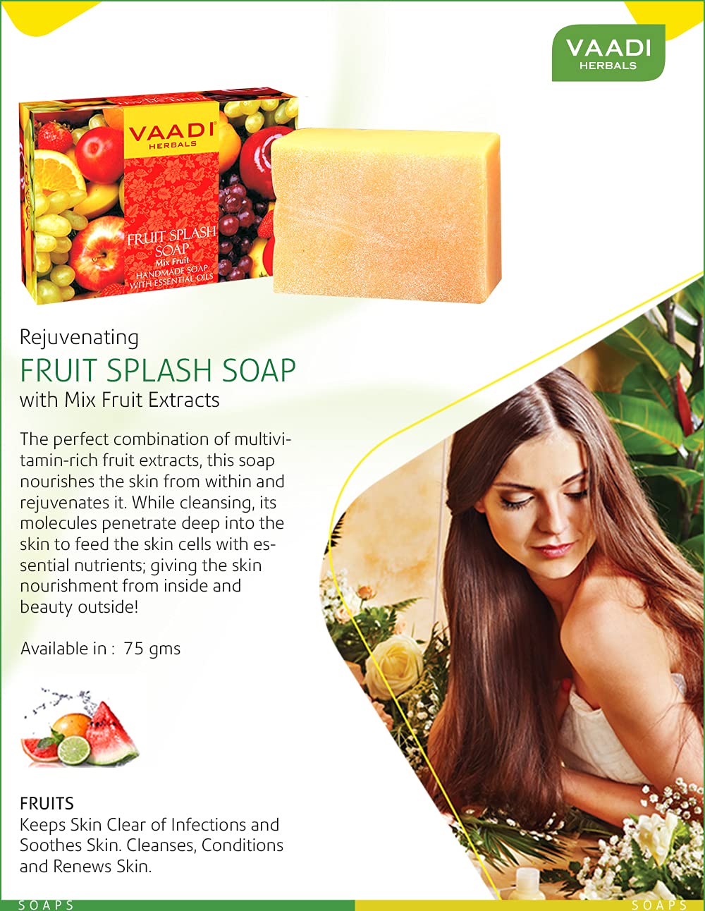 Vaadi Herbals Fruit Splash Soap with Extracts of Orange, Peach, Green Apple and Lemon, 75gms x 3 – view 4