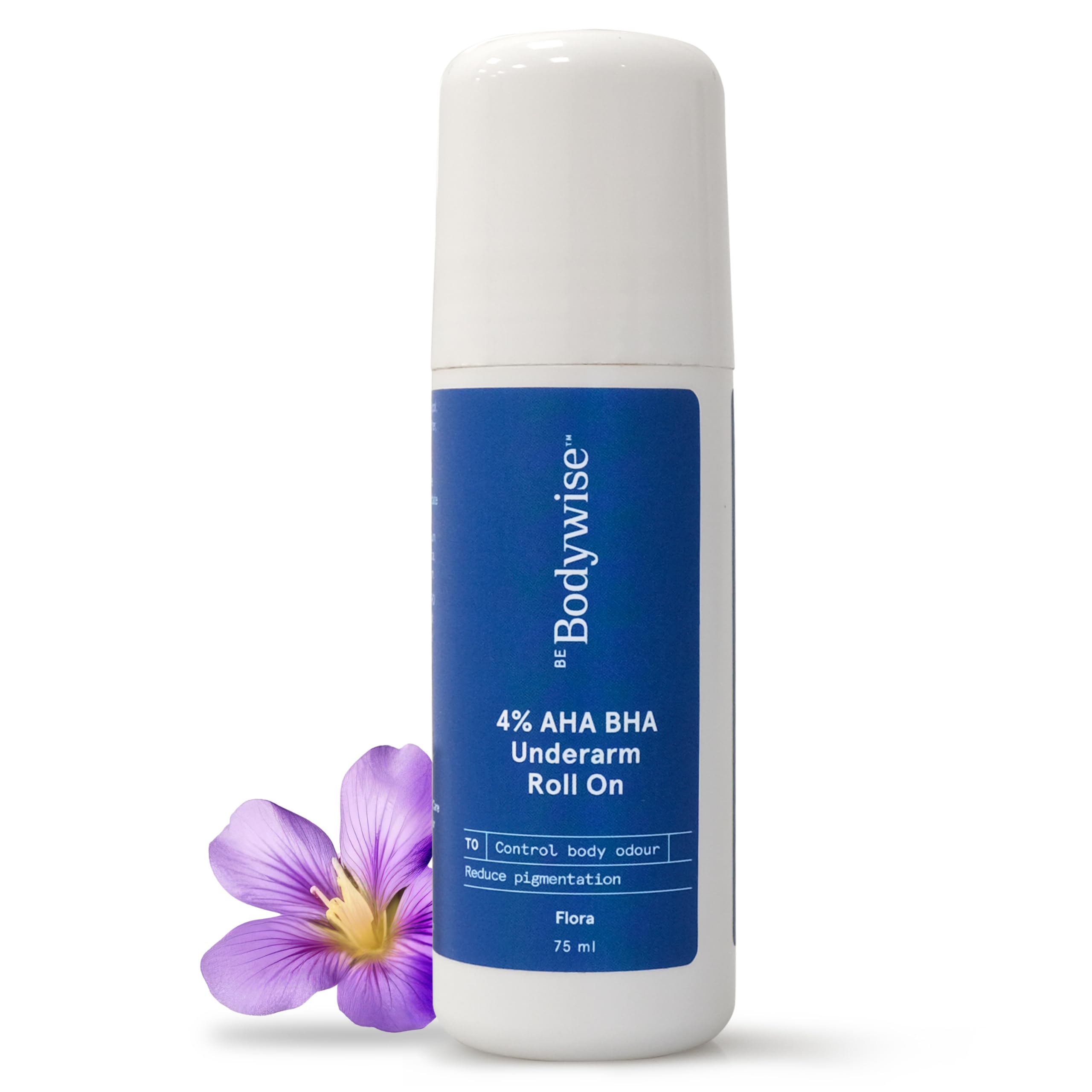 Be Bodywise 4% AHA BHA UnderArm Roll On 75ml | 2% Lactic Acid, 1% Mandelic Acid, 1% Salicylic acid | Prevents Body Odour & Pigmentation | Fresh Floral Fragrance | Alcohol & Aluminum Free