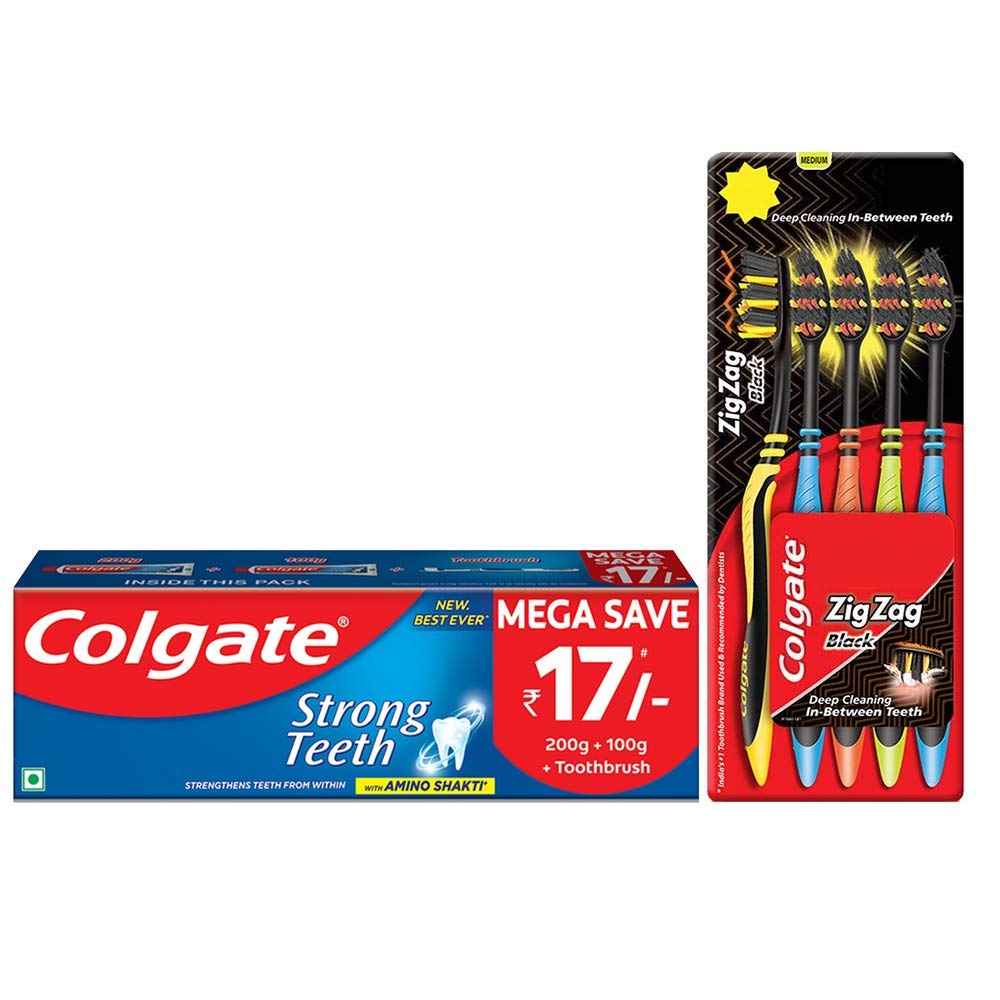 Colgate anticavity toothpaste combo and Zig Zag black medium toothbrushes