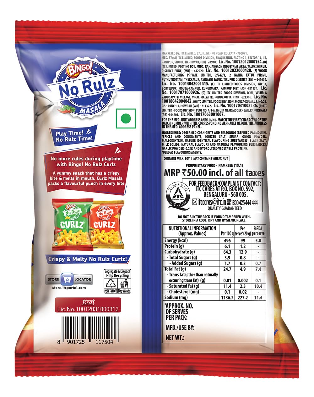 Bingo! No Rulz Masala Curlz, 80g, Masala Flavoured Super Light & Super Tasty Baked Puffs – view 2