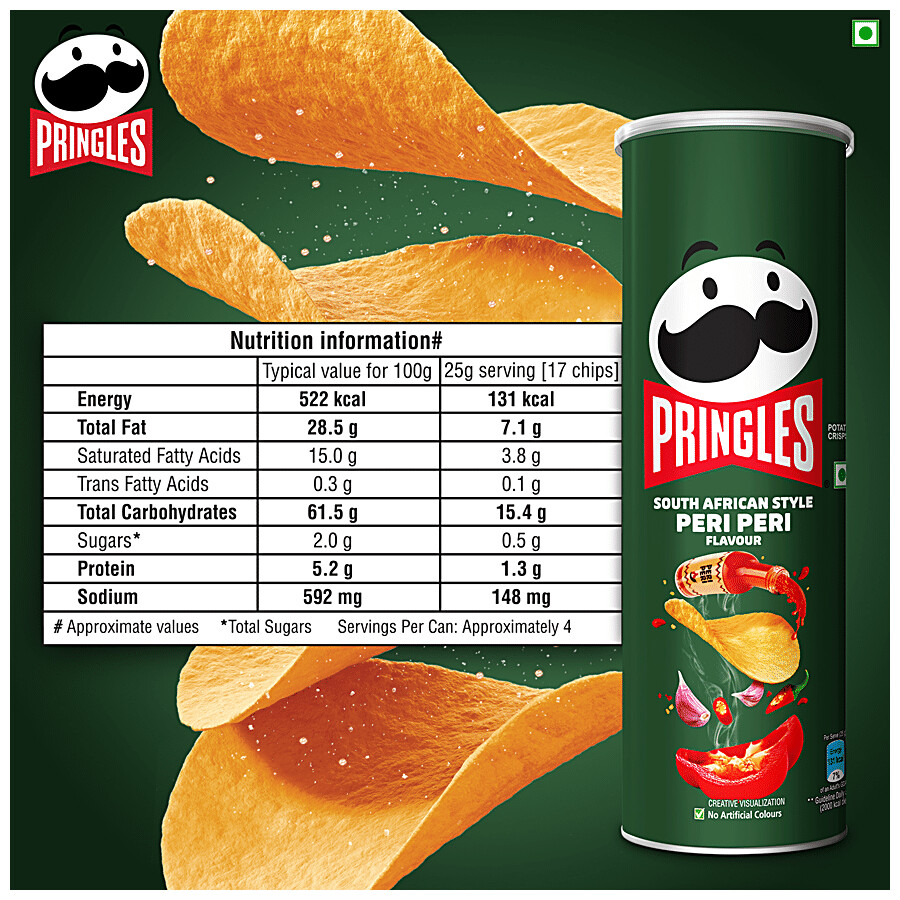 Pringles Potato Chips - Peri Peri Flavoured, Crunchy, Crispy 102 g – view 7