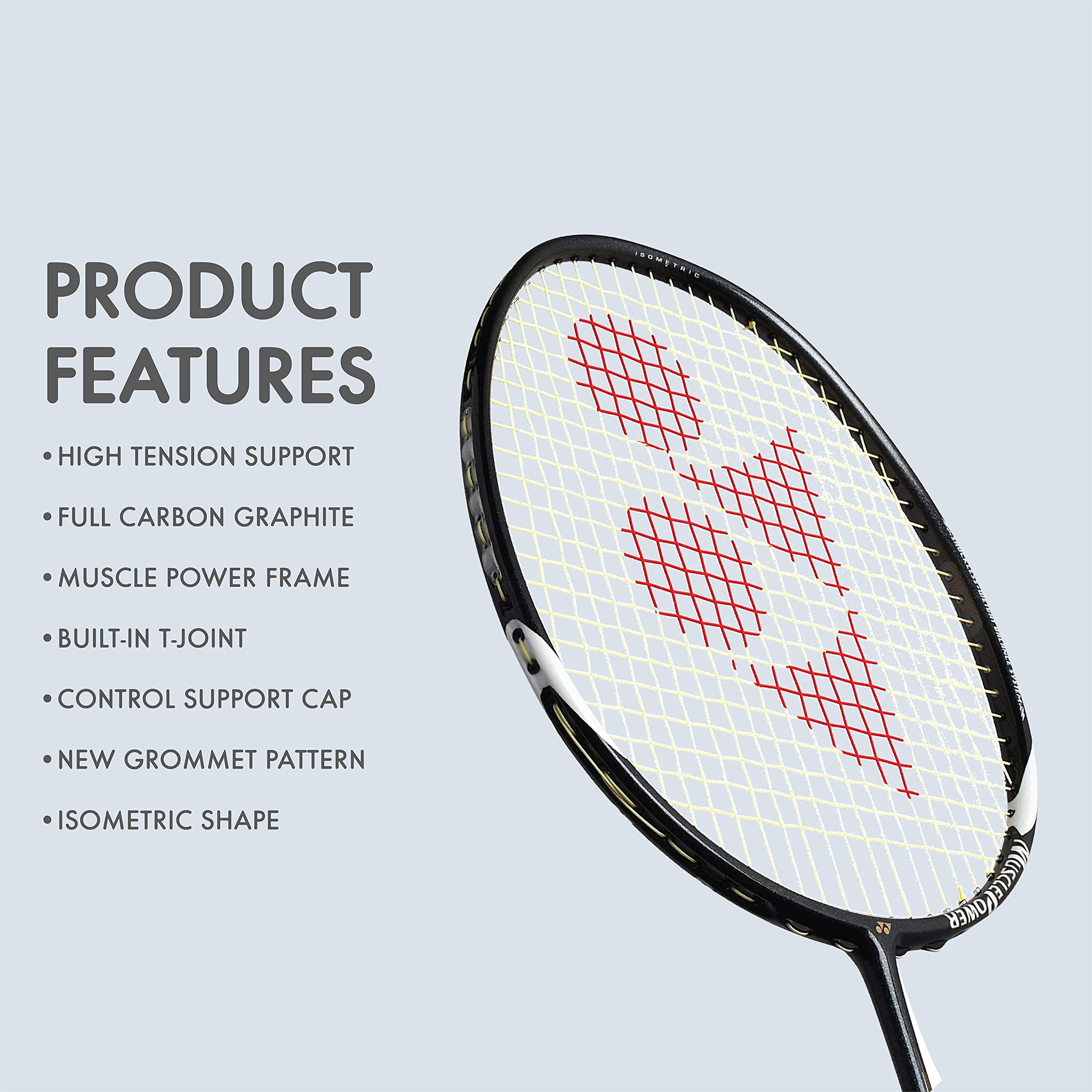 YONEX Muscle Power 29 Carbon Graphite Strung Badminton Racket with Full Racket Cover (Black/White) – view 3