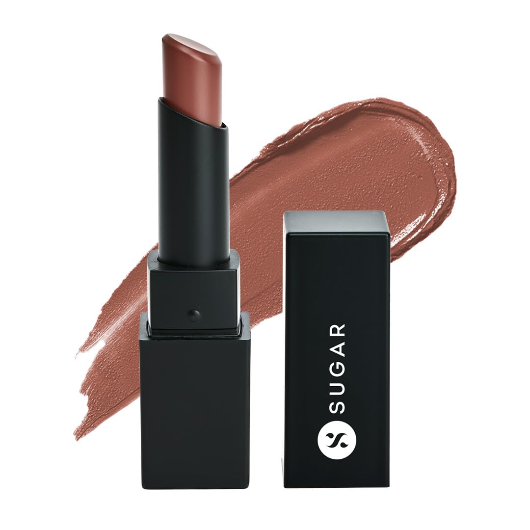 Matte nude-brown SUGAR lipstick tube in 15 Beige Turner