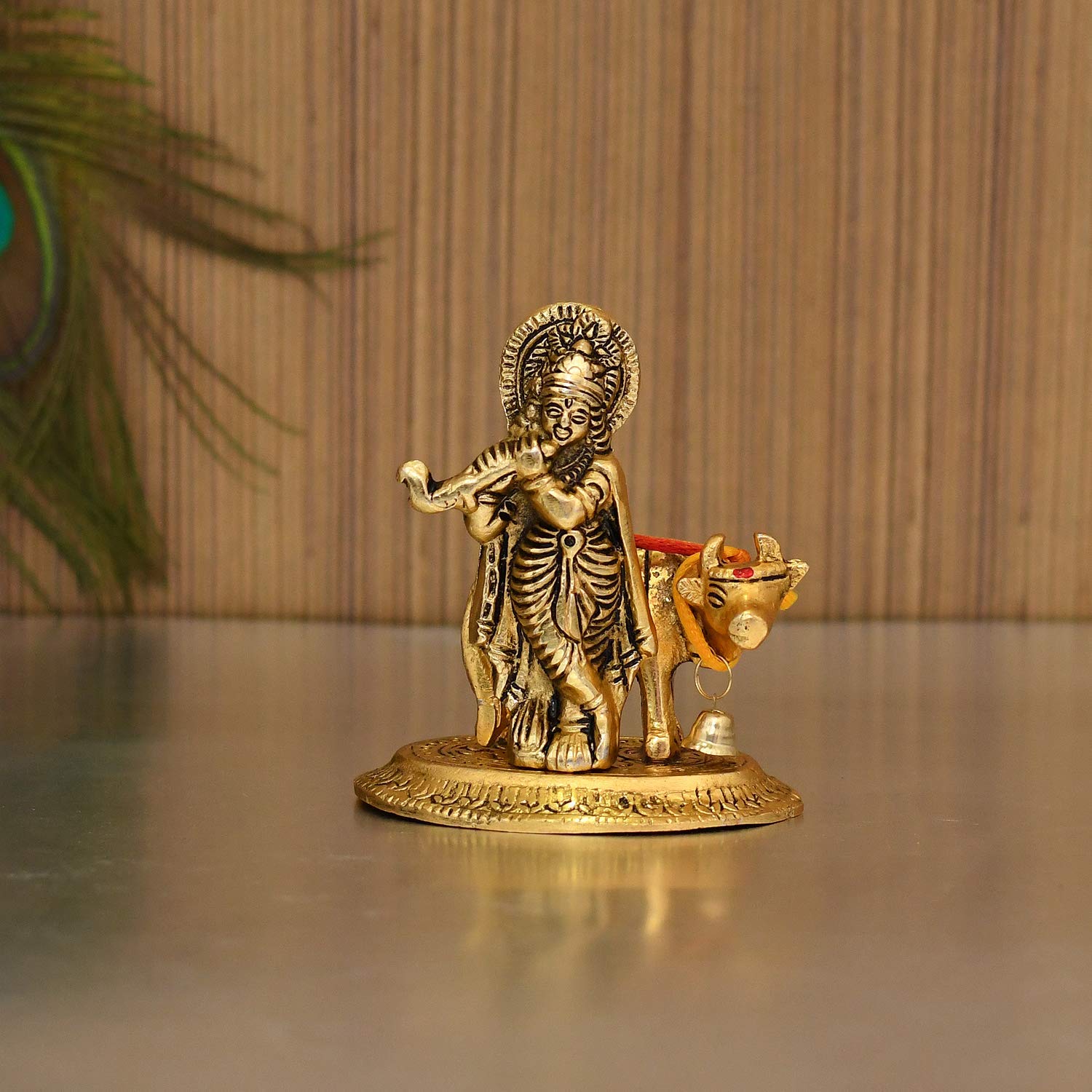 Collectible India Lord Cow Krishna Idol Statue murti Krishan with Kamdhenu Hindu God Religious Showpiece (Set of 1) – view 2