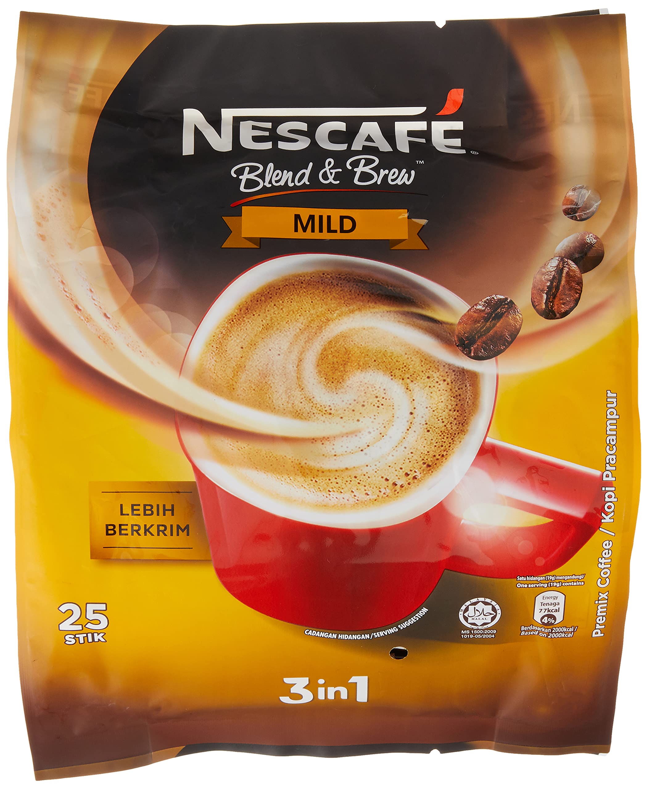 Nescafé mild 3-in-1 instant coffee packet and single-serve sticks