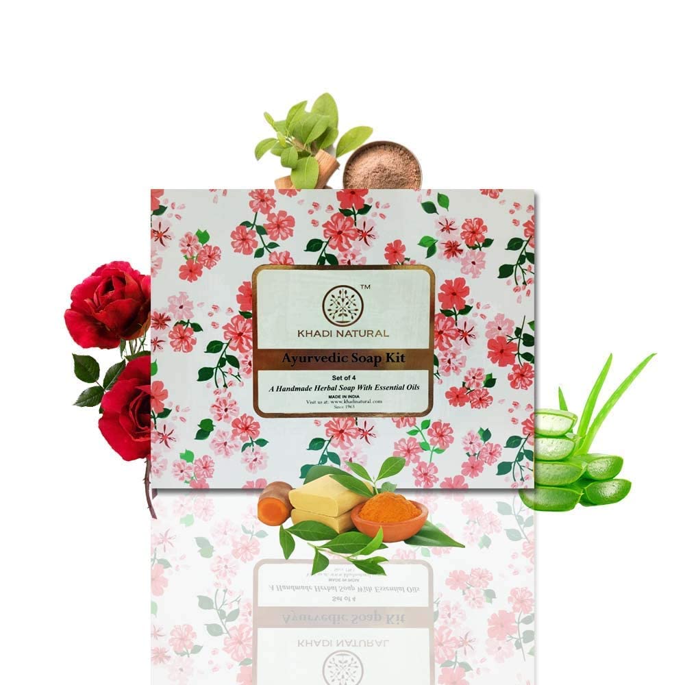 Boxed Khadi Natural handmade soap set with four bathing bars