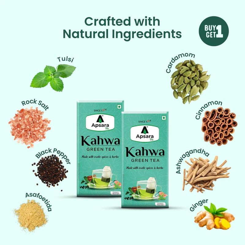 APSARA Detoxifying Kahwa Green Tea Bags - 72 Pcs, Spiced Kashmiri Detoxifying Kahwa Green Tea, Natural Body Cleanse & Immunity Booster With Rock Salt, Tulsi, Cardamom, Cinnamon Tea, 180 Grams – view 2