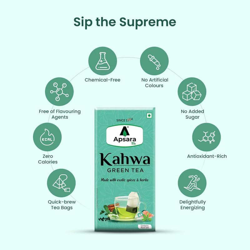 APSARA Detoxifying Kahwa Green Tea Bags - 72 Pcs, Spiced Kashmiri Detoxifying Kahwa Green Tea, Natural Body Cleanse & Immunity Booster With Rock Salt, Tulsi, Cardamom, Cinnamon Tea, 180 Grams – view 5