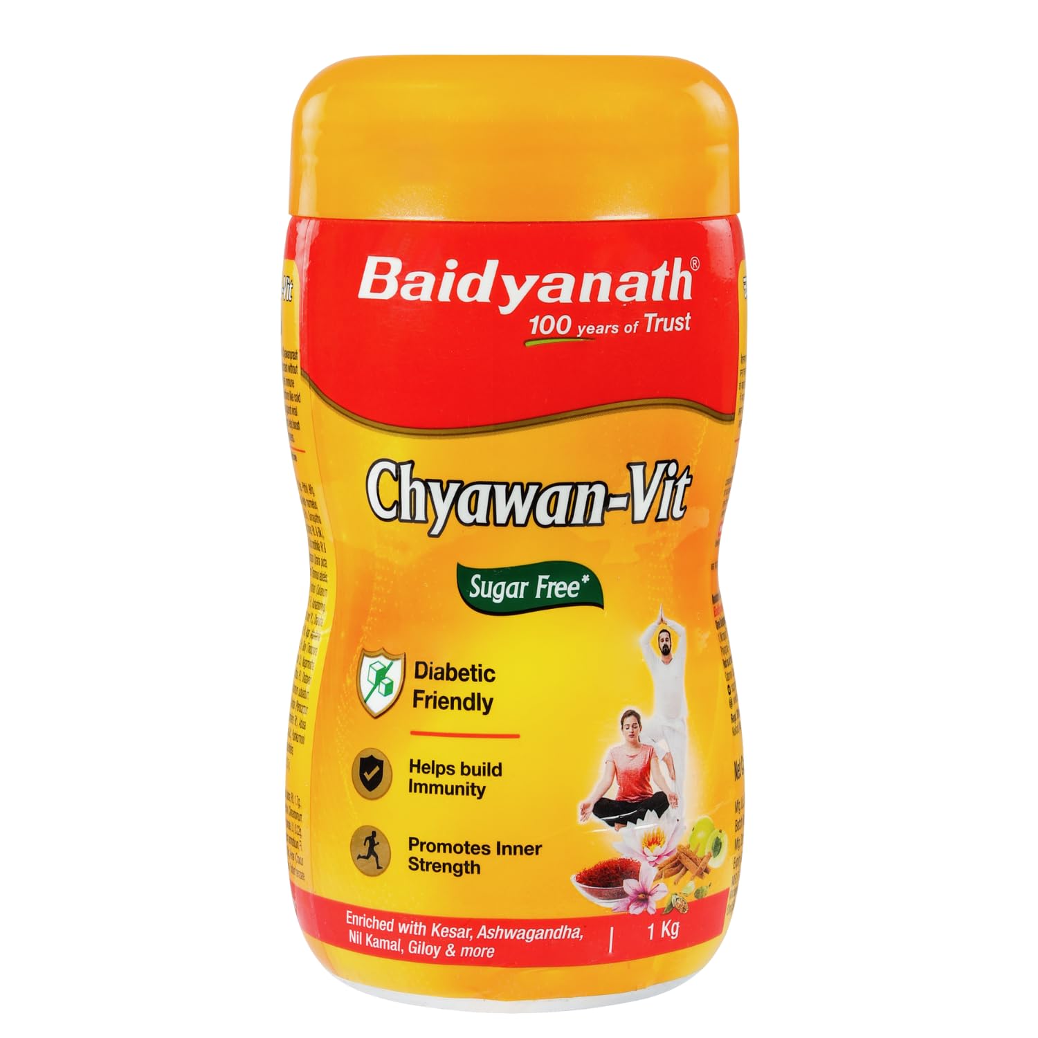 Front view of Baidyanath Sugarfree Chyawan-Vit 1kg chyawanprash bottle