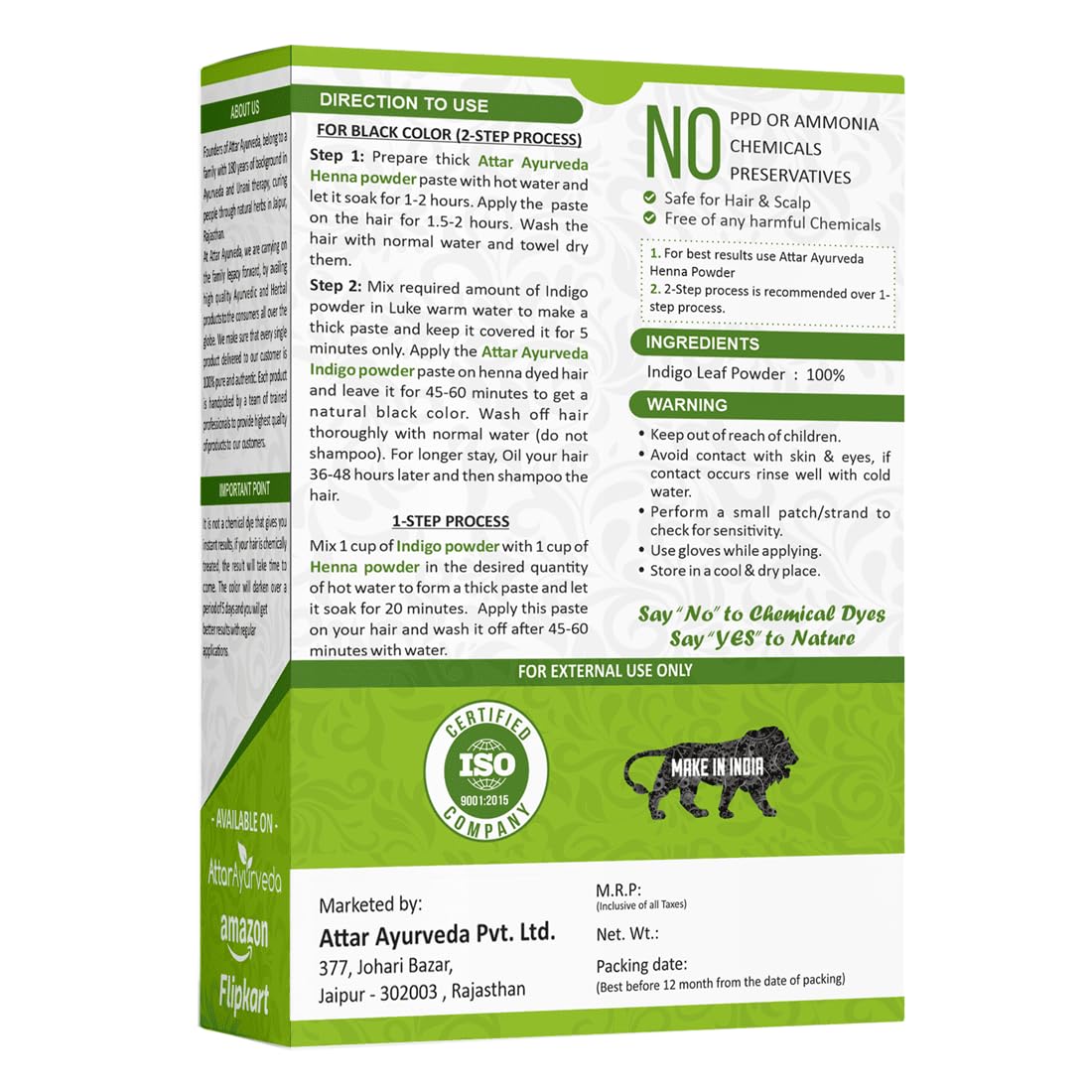 Attar Ayurveda Indigo Powder for black Hair (200 grams) – view 2