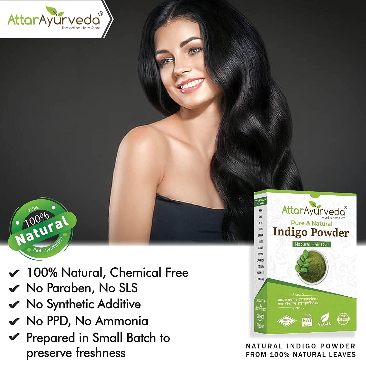 Attar Ayurveda Indigo Powder for black Hair (200 grams) – view 3