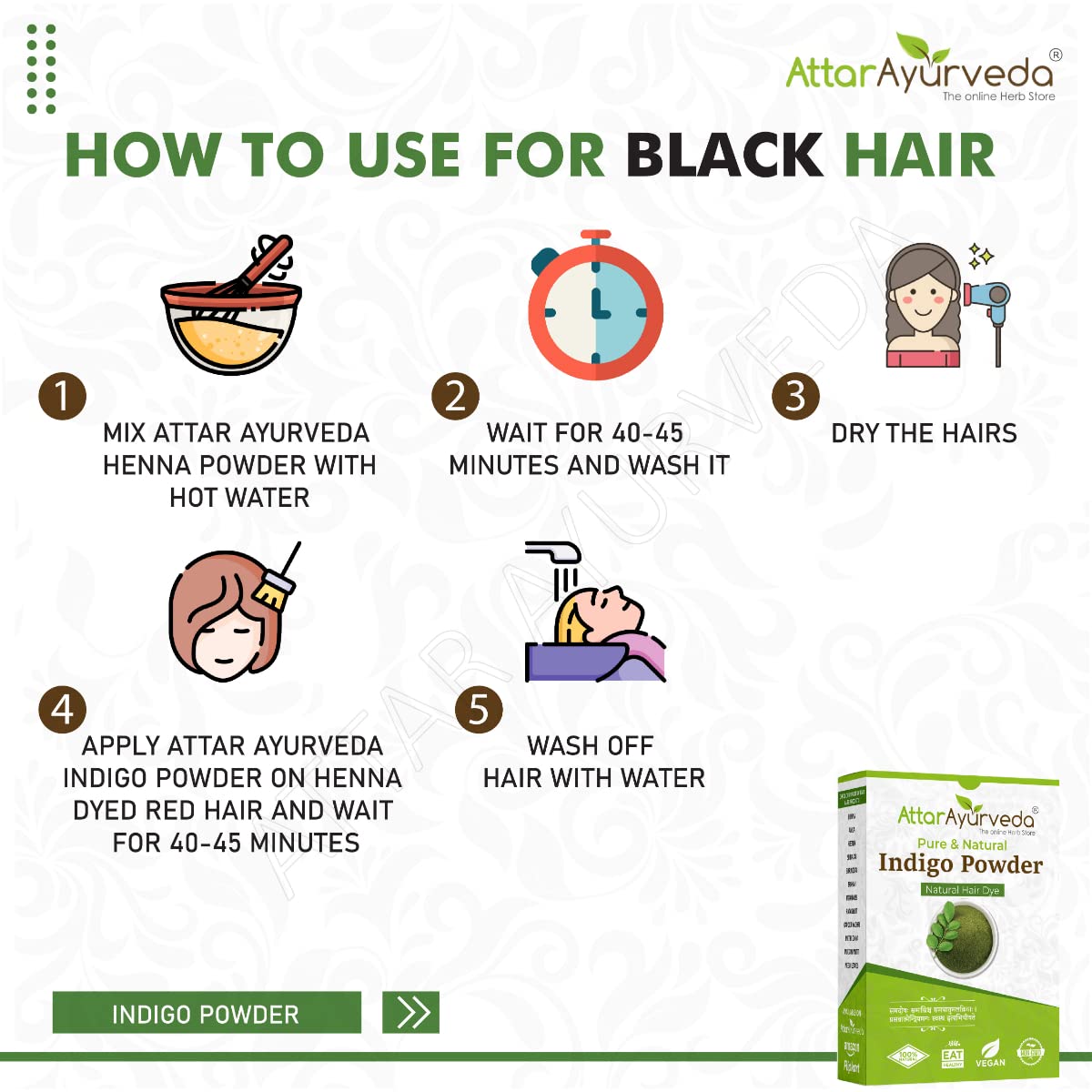 Attar Ayurveda Indigo Powder for black Hair (200 grams) – view 5