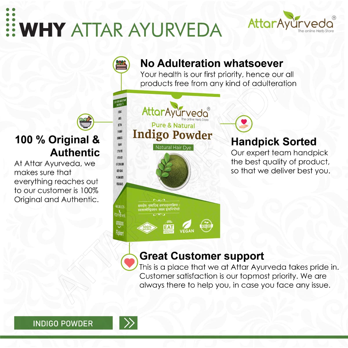 Attar Ayurveda Indigo Powder for black Hair (200 grams) – view 7