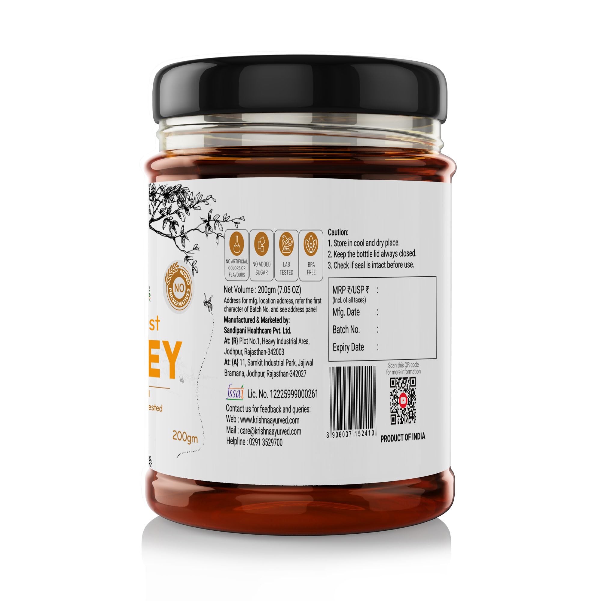 Krishna's 100% Pure Wild Forest Honey - No Additives Or Preservatives - 200 g – view 2