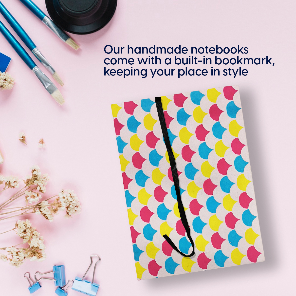 NeuOrigin Handmade Paper Notebook - White Elegance with Patterned Design, Tassels, Bookmark – view 6