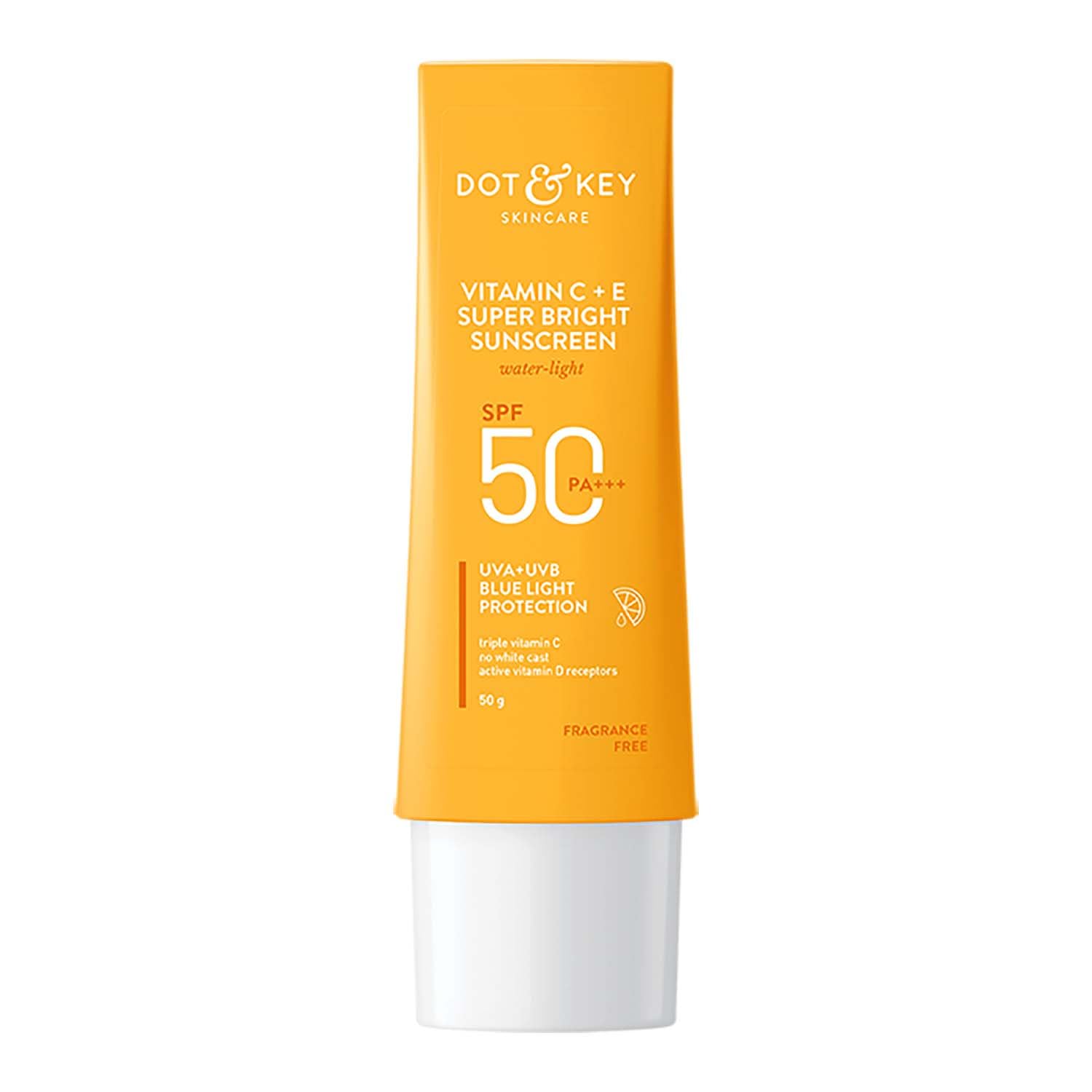 Water-light SPF 50+ face sunscreen tube with invisible finish
