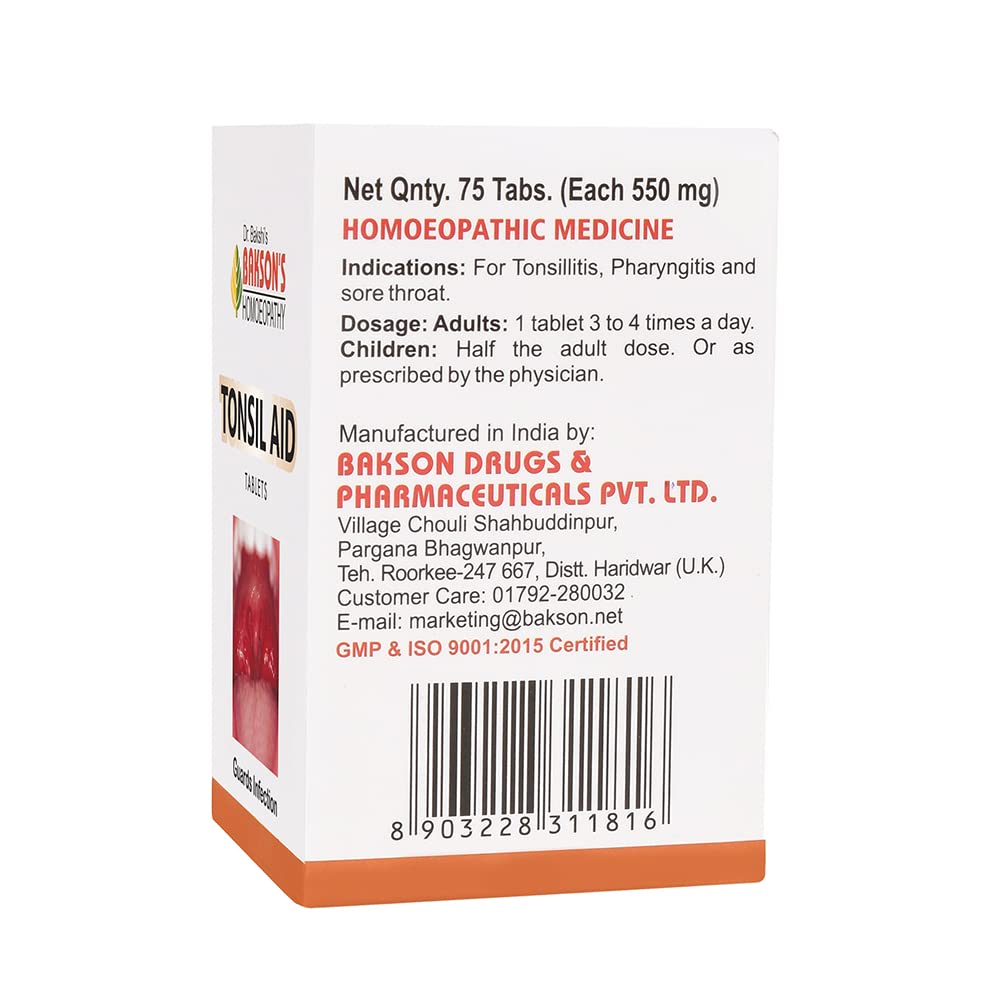 Dr. Bakshi's BAKSON'S HOMOEOPATHY Bakson Tonsil Aid Tablets-75Tabs – view 3