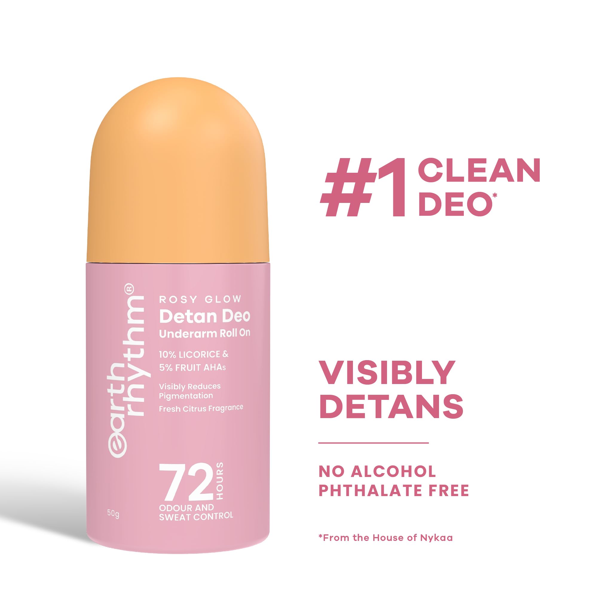 Earth Rhythm 5% AHA Detan Underarm Rollon Reduces Pigmentation Citrus Fresh No Aluminium - Detan Deo – view 2