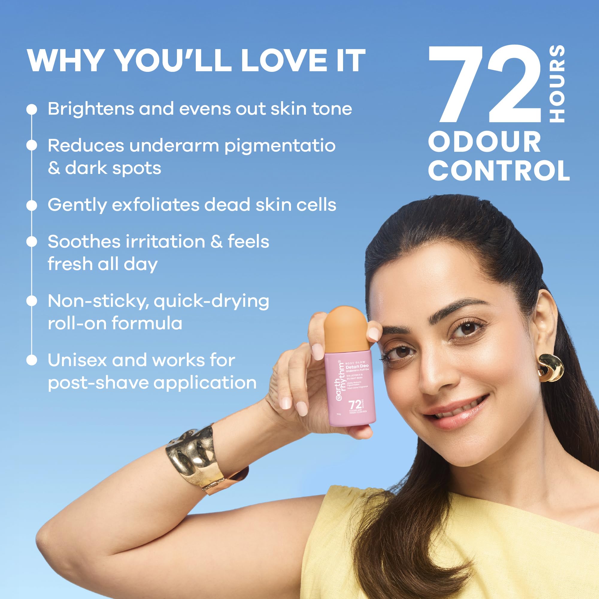 Earth Rhythm 5% AHA Detan Underarm Rollon Reduces Pigmentation Citrus Fresh No Aluminium - Detan Deo – view 4