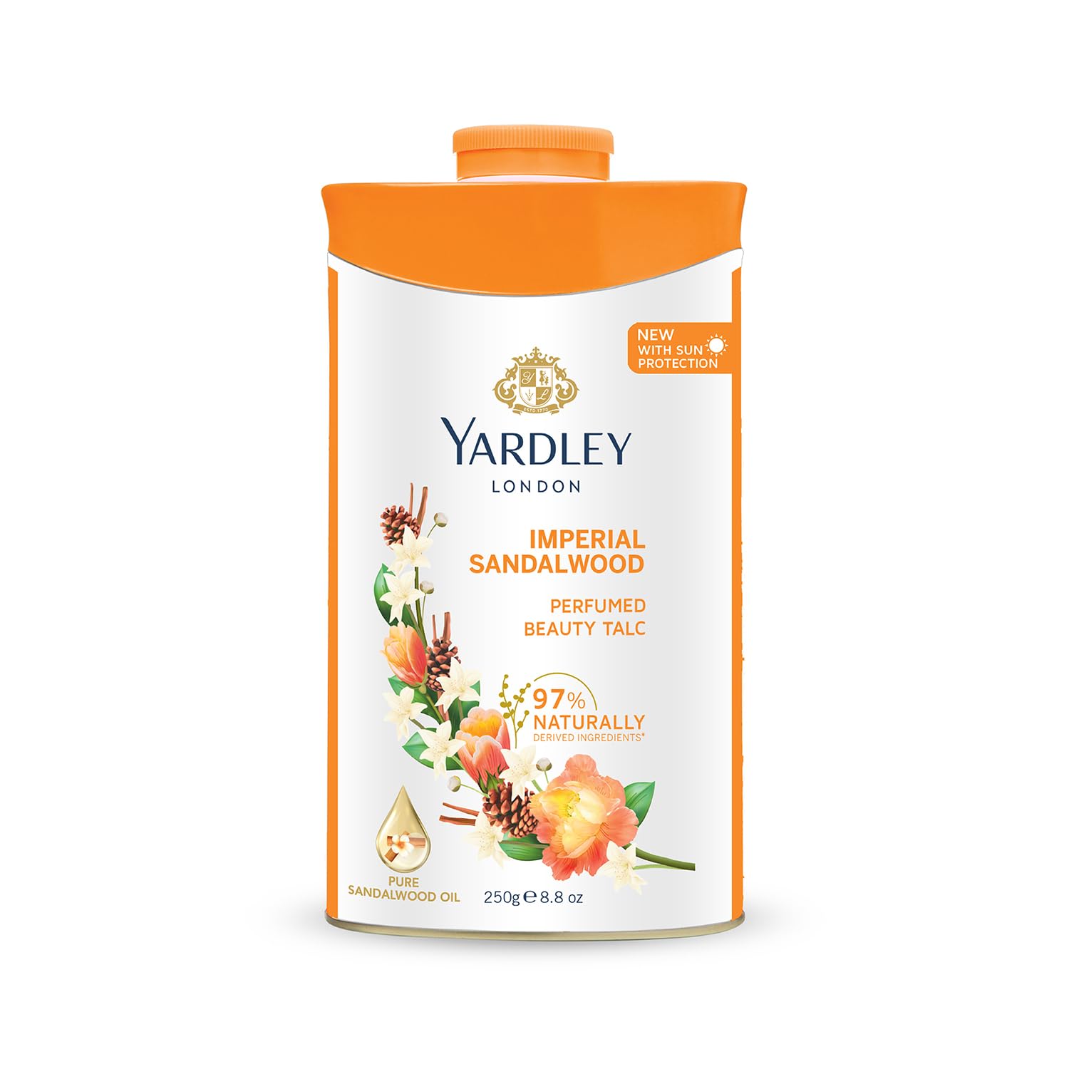 250g Yardley London Imperial Sandalwood talcum powder bottle