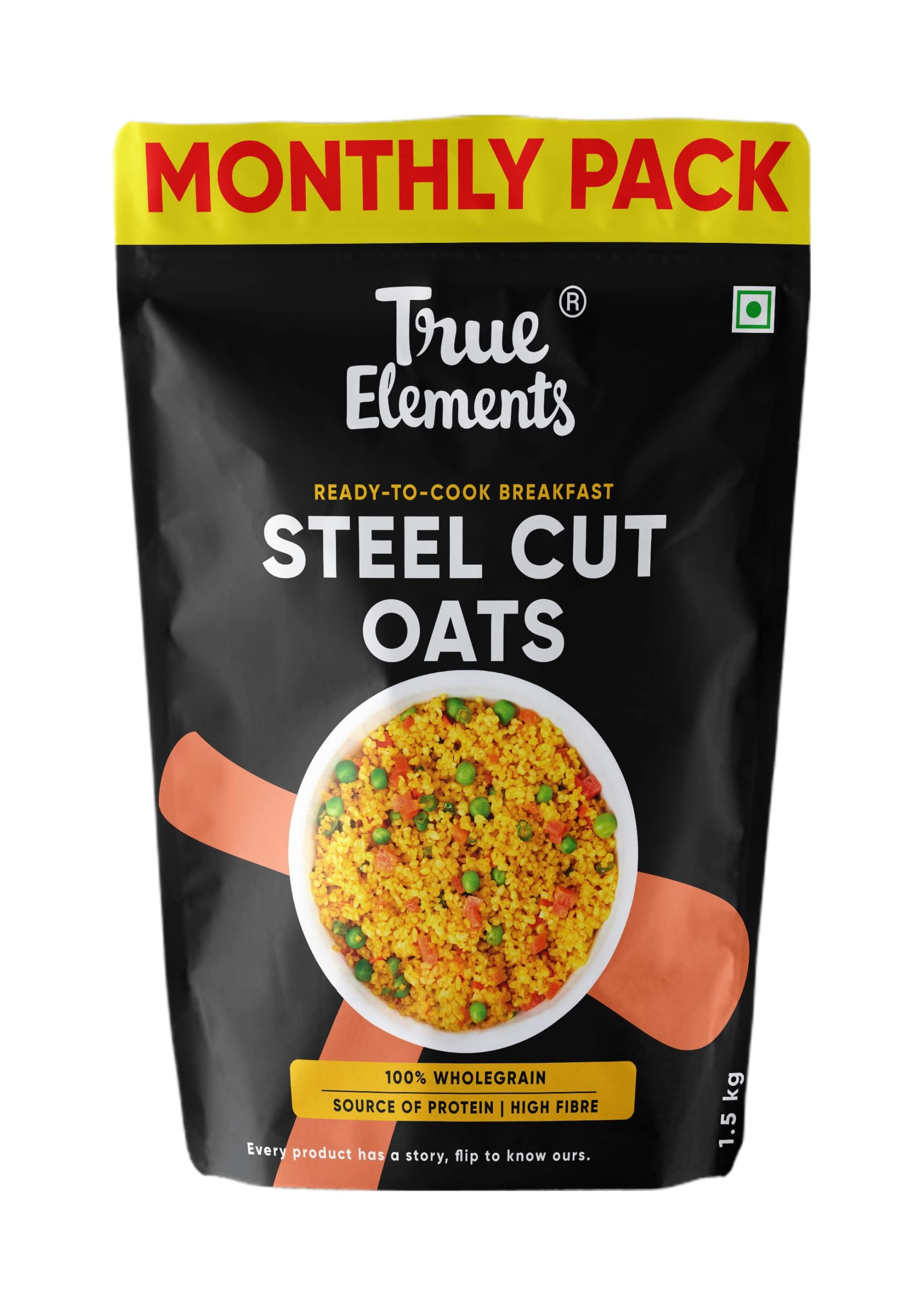 Bag of plain True Elements steel cut oats for breakfast