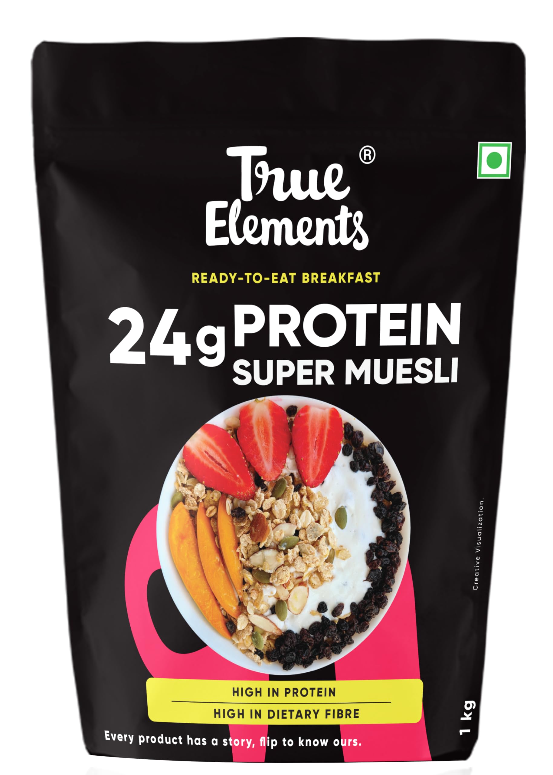 1kg jar of True Elements wholegrain protein muesli with almonds and seeds