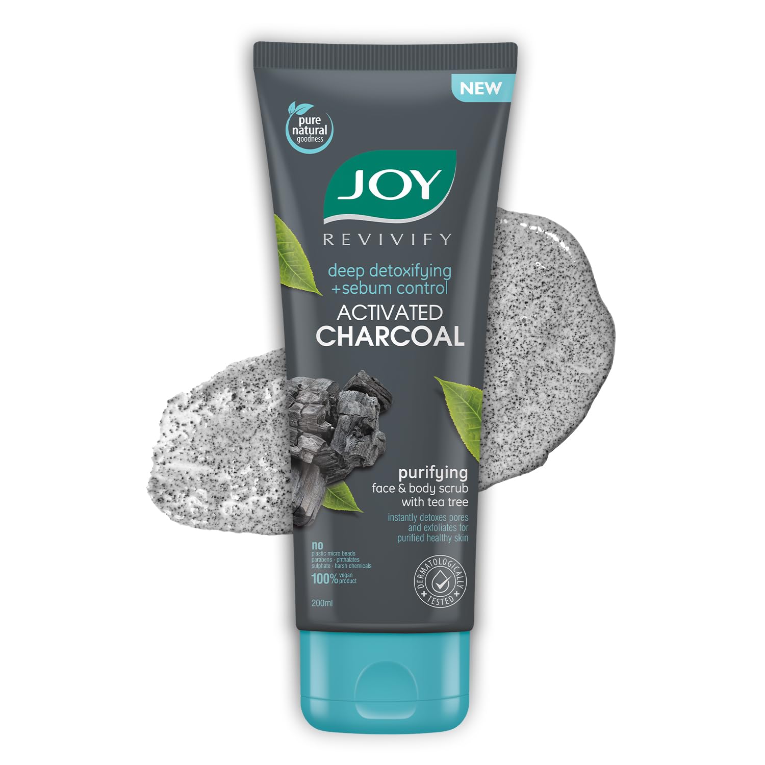 Joy exfoliating charcoal face scrub tube for oil control, 200g