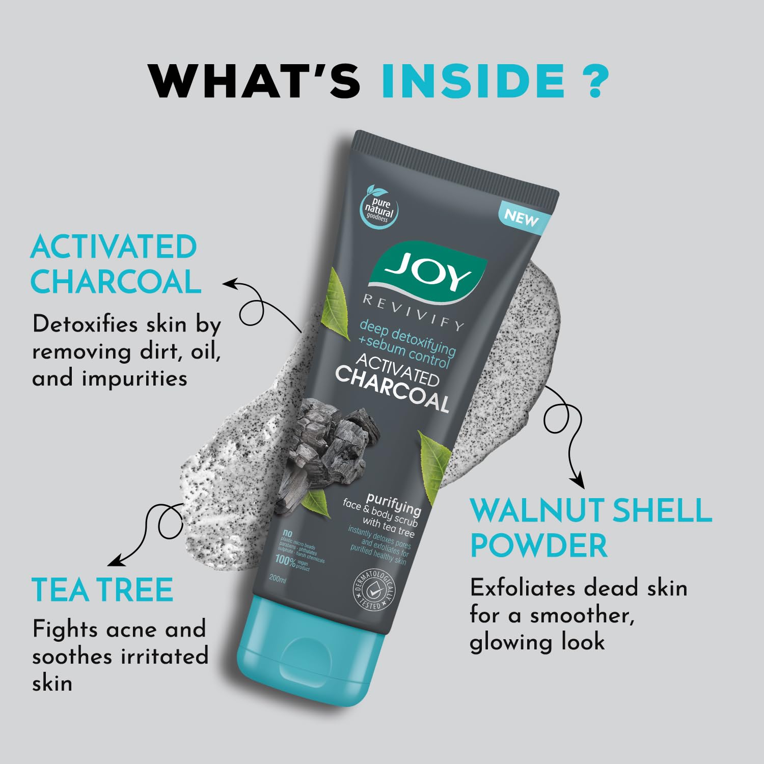 Joy Exfoliating Charcoal Face Scrub for Men & Women (200gm) – view 2