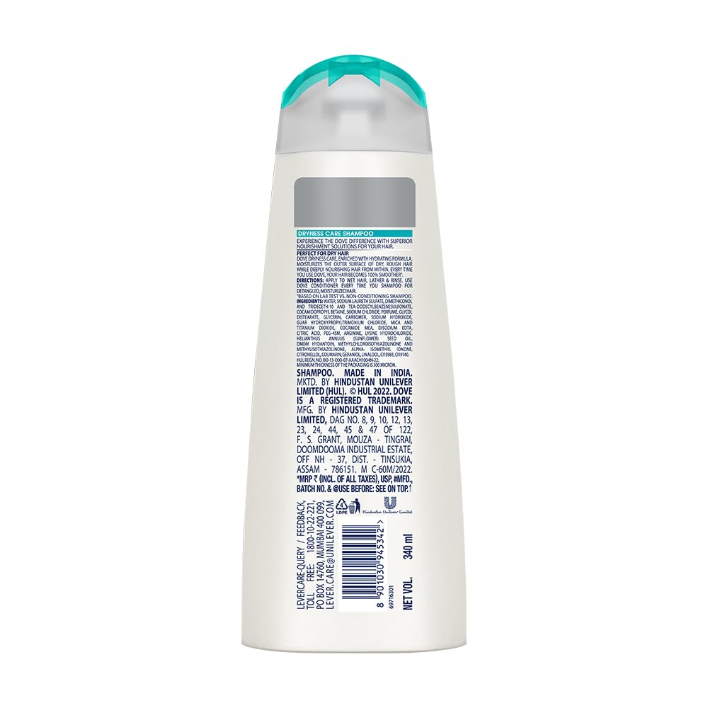 Dove Dryness Care Shampoo 340 ml, With Pro-Moisture Complex for Dry Hair & Scalp, Gives Soft, Smooth, Damage Free Hair - Daily Shampoo for Men & Women – view 2