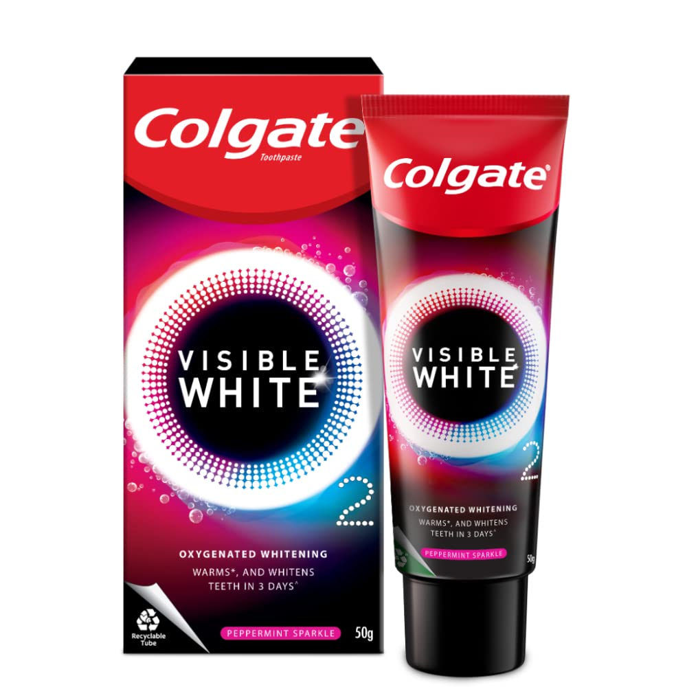 Colgate Visible White O2, Teeth Whitening Toothpaste, Peppermint Sparkle, 50g & Colgate Slim Soft Advanced Toothbrush - 1 Piece (Ultra Soft) – view 2