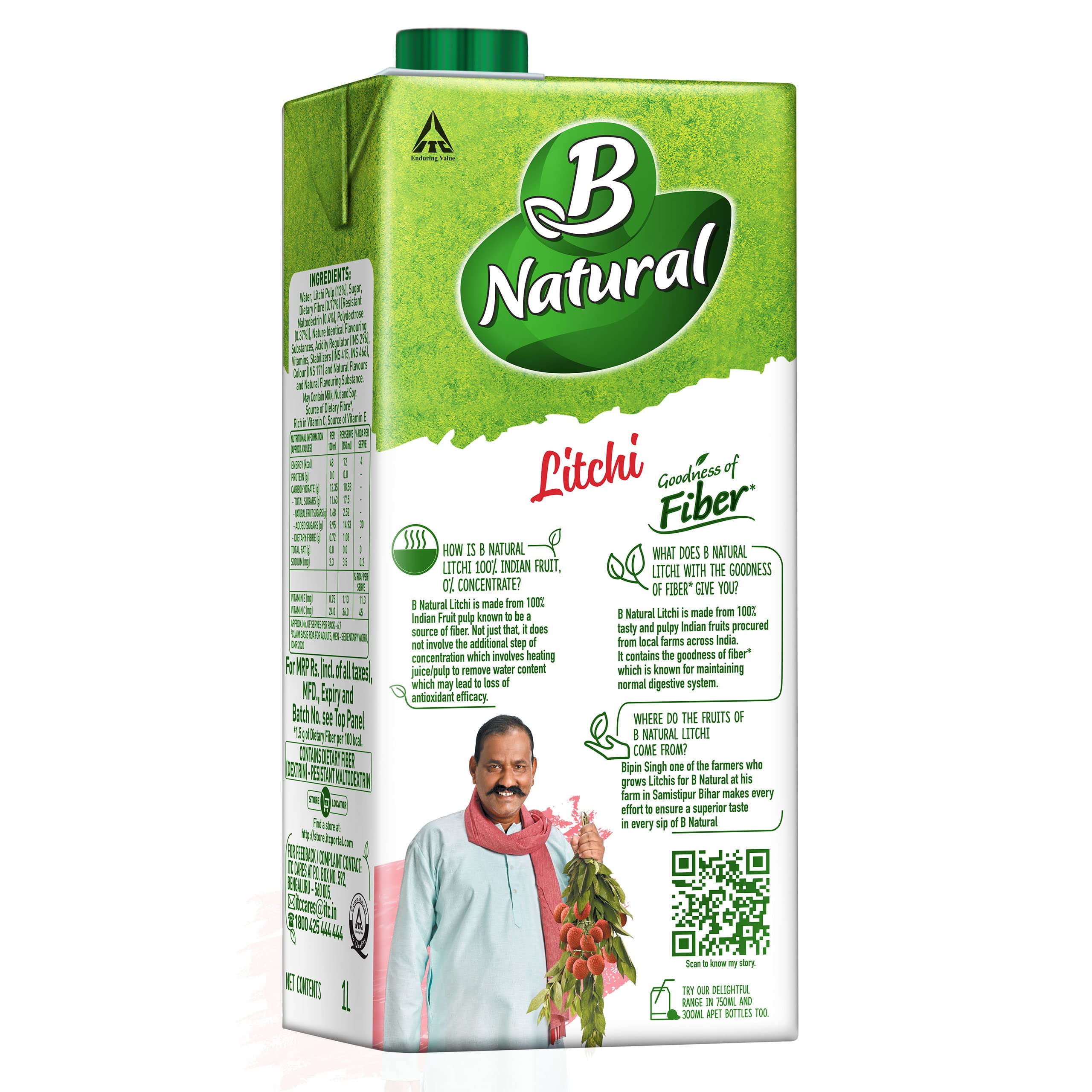 B Natural Litchi, Goodness of Fiber, 1 Litre – view 2