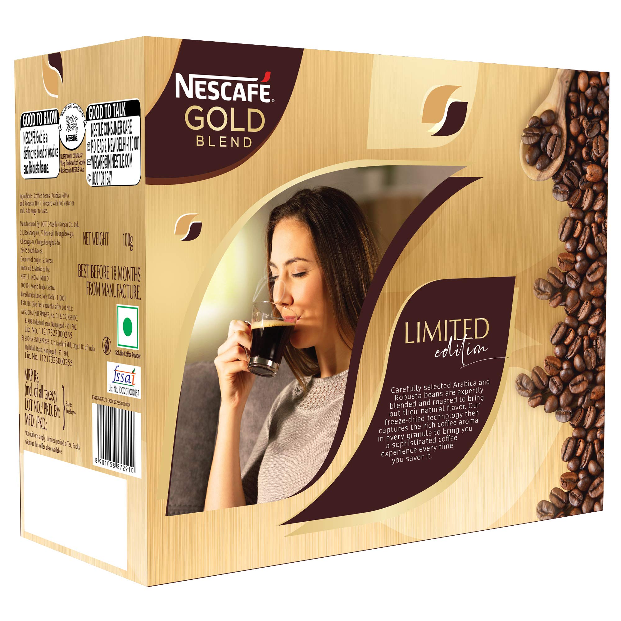 Nescafe Gold Blend Instant Coffee Powder - Glass Jar (Limited Edition Pack,Arabica and Robusta beans) Jar, 100g With Free Glass Mug – view 2