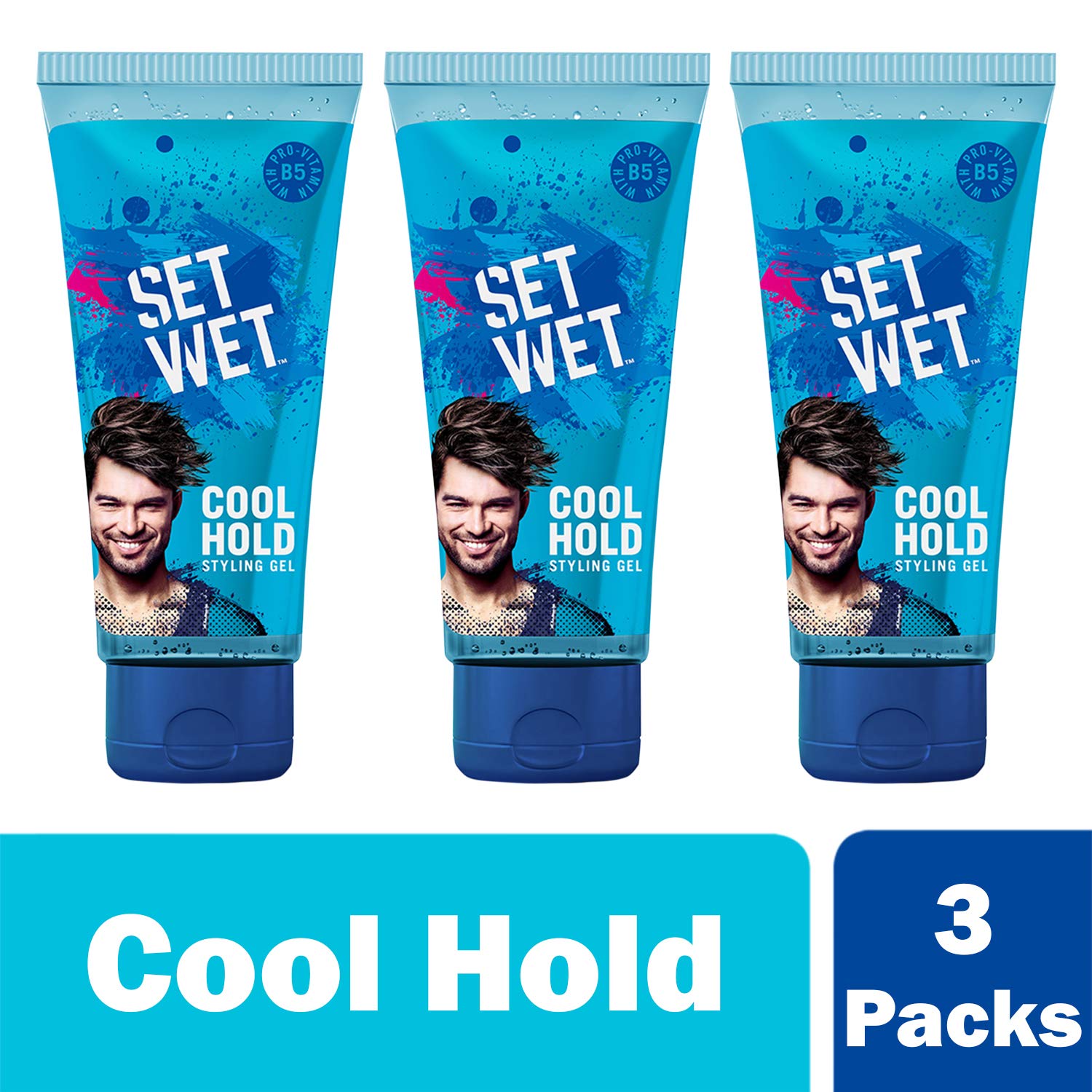 Set Wet Daily Hair Styling Gel for Men Cool Hold, Alcohol Free, Pro Vitamin B5, Medium Hold , Tube 100 ml ( Pack of 3) – view 2