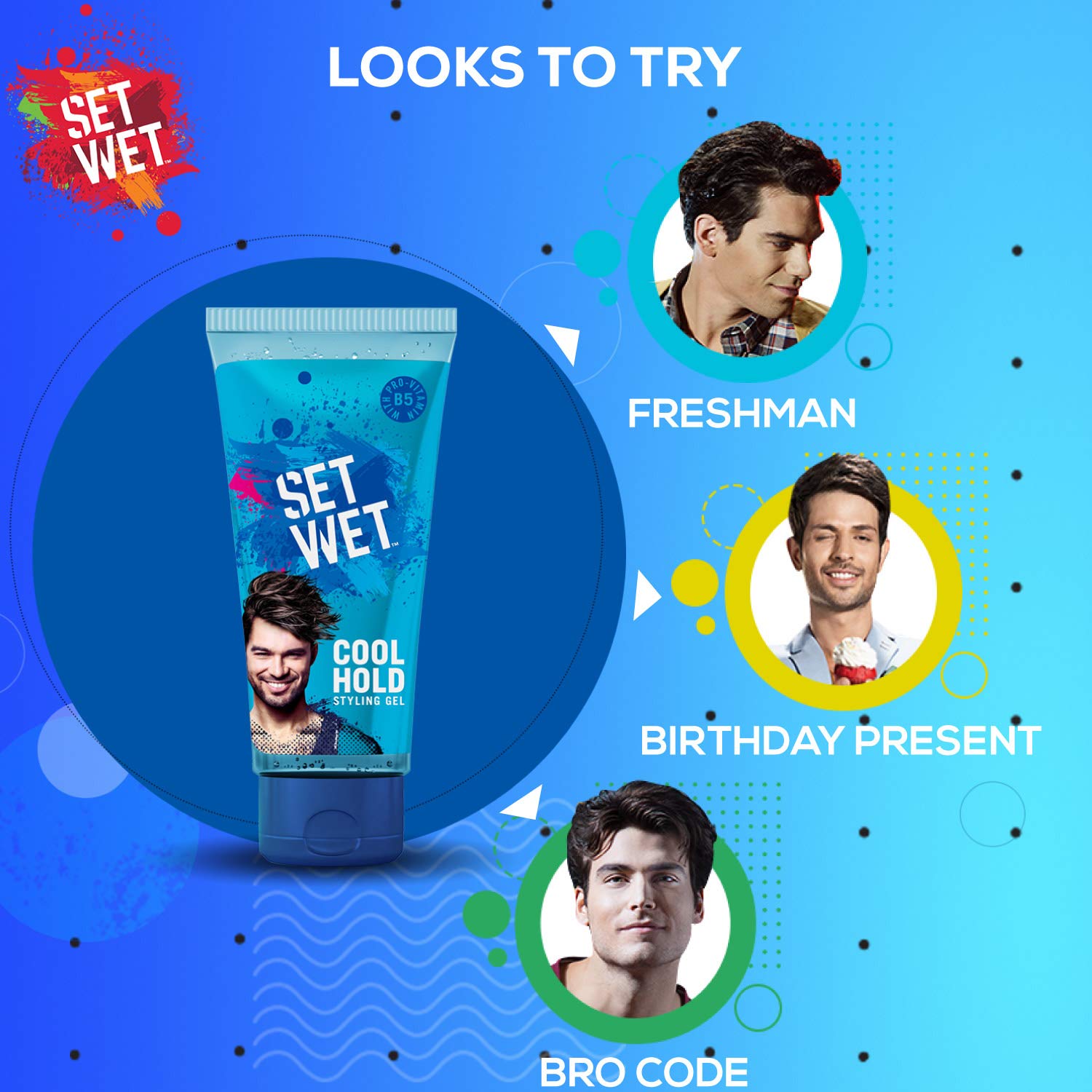 Set Wet Daily Hair Styling Gel for Men Cool Hold, Alcohol Free, Pro Vitamin B5, Medium Hold , Tube 100 ml ( Pack of 3) – view 6