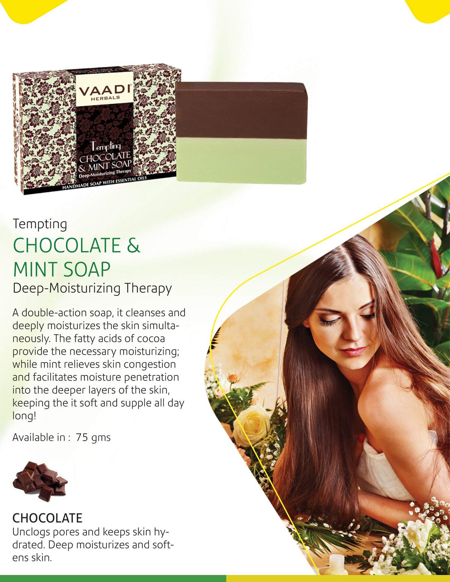 Vaadi Herbals Tempting Chocolate and Mint Soap, Deep Moisturising Therapy, 75g – view 3
