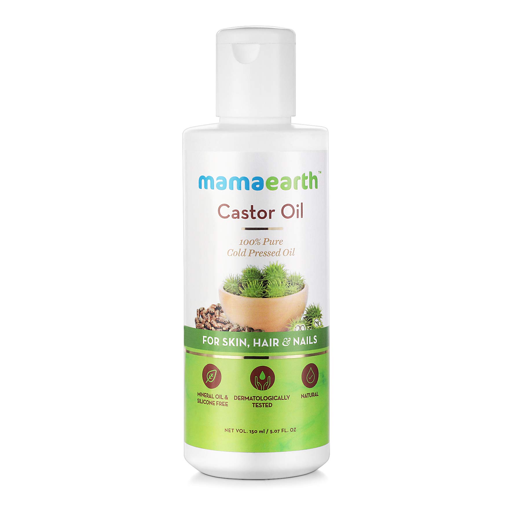 Front view of Mamaearth castor oil for skin hair and nails