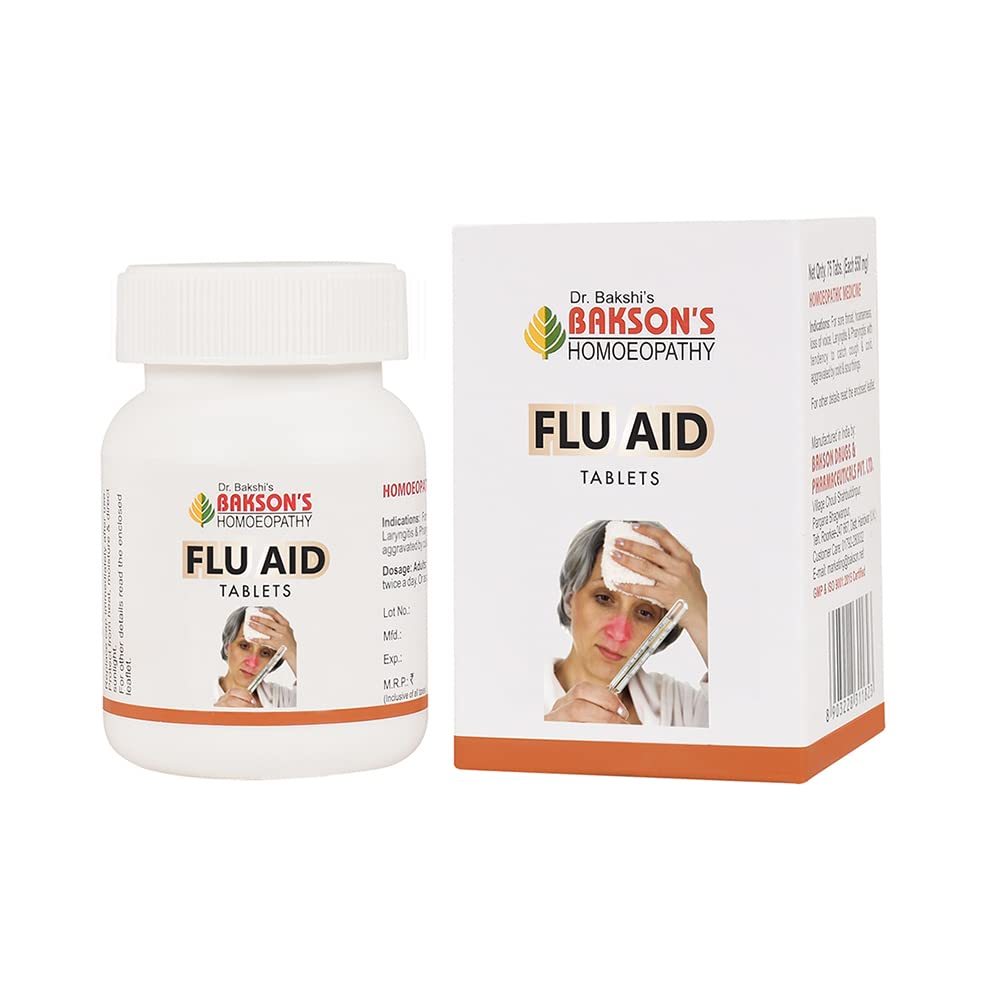 Front view of Bakson's Flu Aid Tablets 75-tablet box