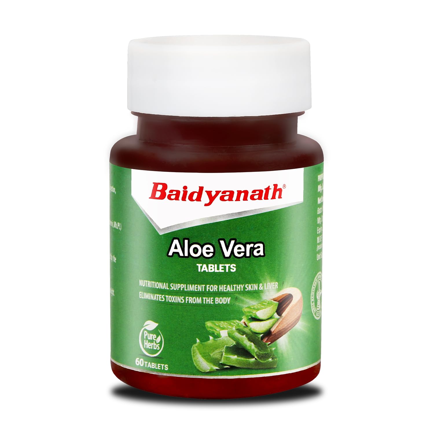 Bottle of Baidyanath Ayurved Aloe Vera uncoated tablets 60 count