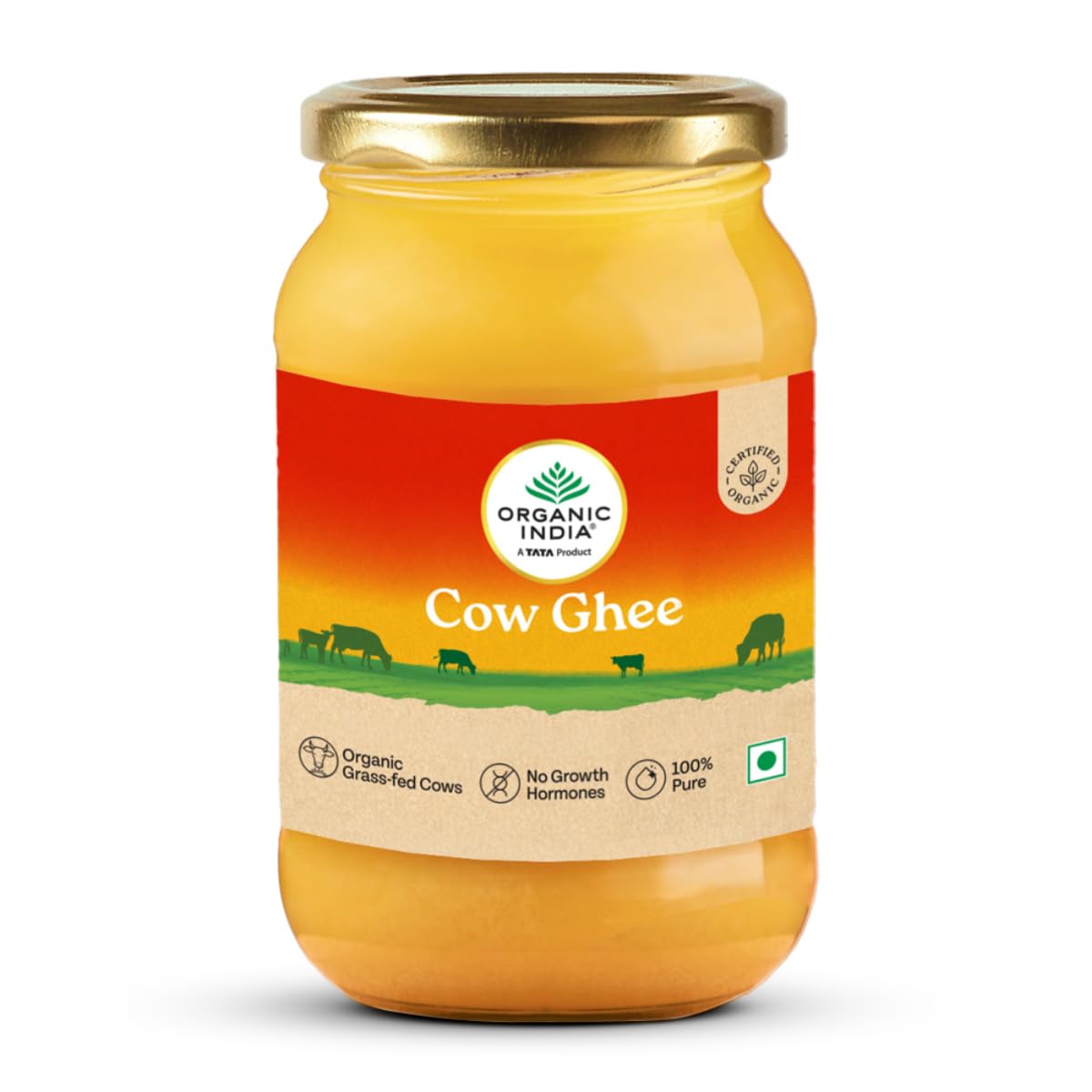 Organic India cow ghee 500ml glass bottle pack shot