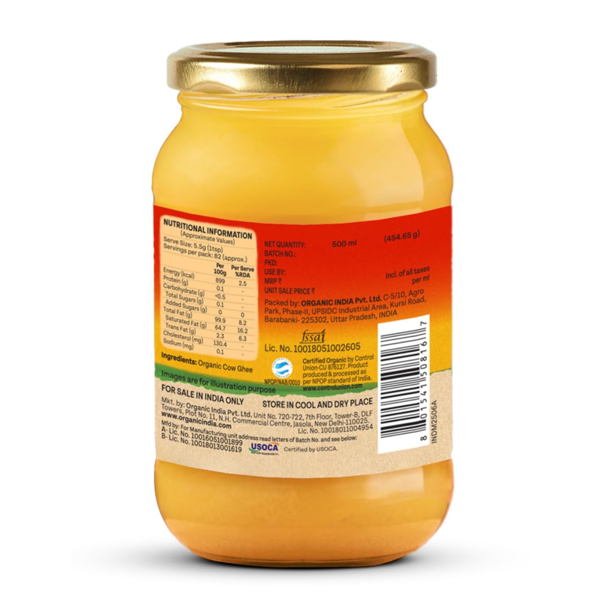 A TATA Product - Organic India Pure Cow Ghee, 500ml, Lab Tested on 600+ Parameters, Certified Organic, Glass Bottle, Sourced from Organically Fed Cows, Authentic Taste, Rich in Healthy Fat – view 9