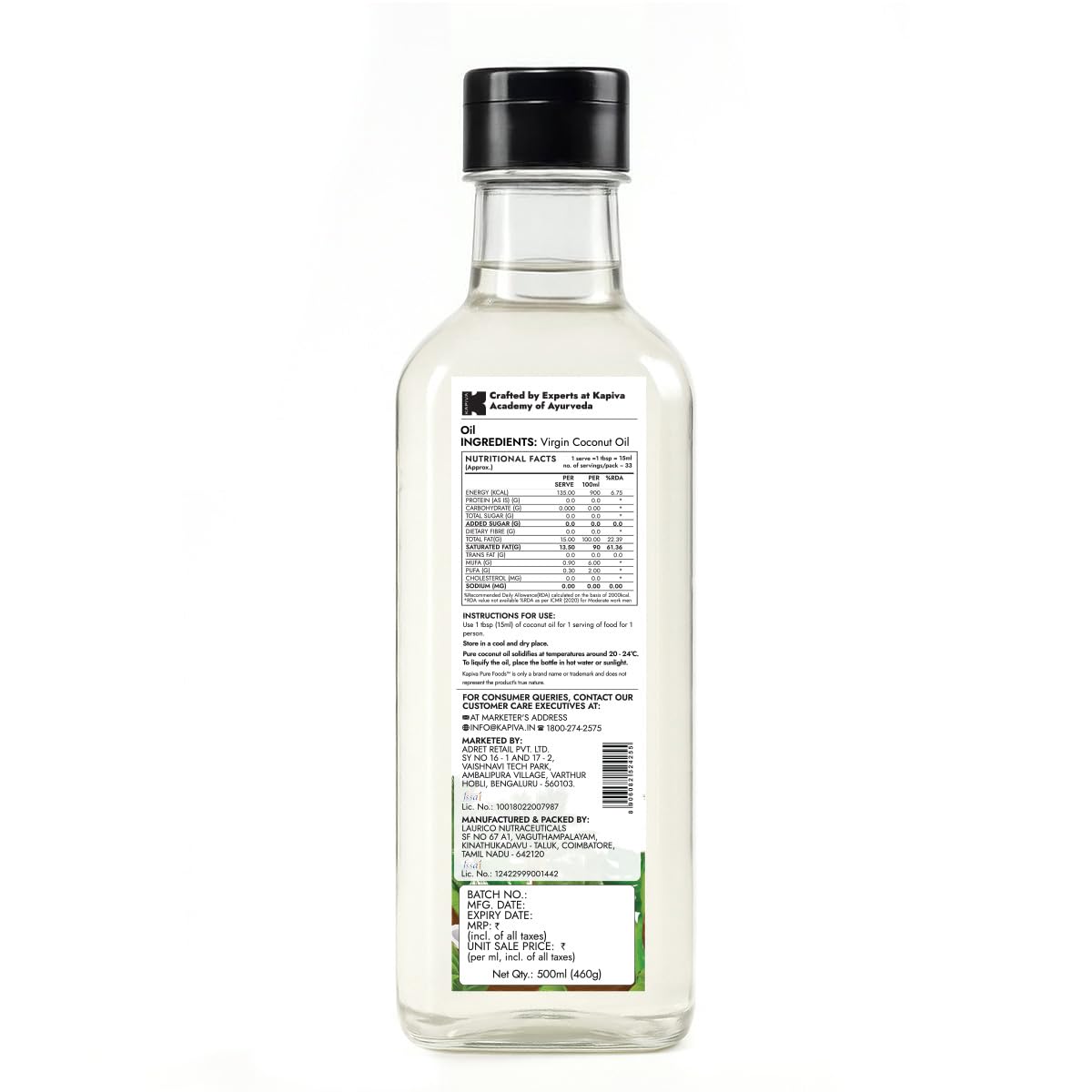 Kapiva Virgin Cold-Pressed Coconut Oil 500ml – view 8