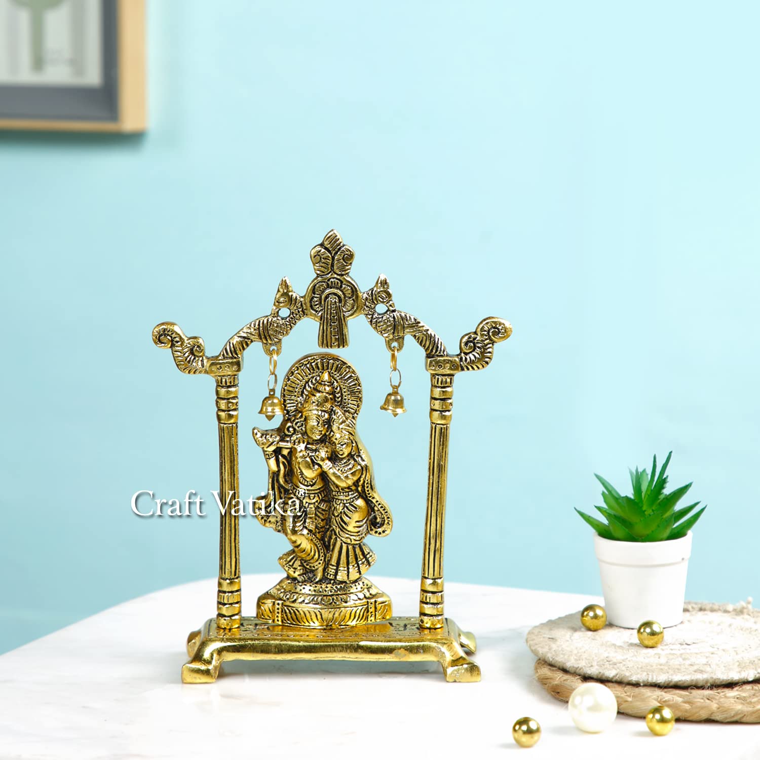 Collectible India Metal Gold Plated Radha Krishna Idol Sculpture Statue Figurine Decorative Showpiece for Janmashtami Home Decoration Temple and Gift (Size 7 x 5 Inches) (1 Pieces) – view 2