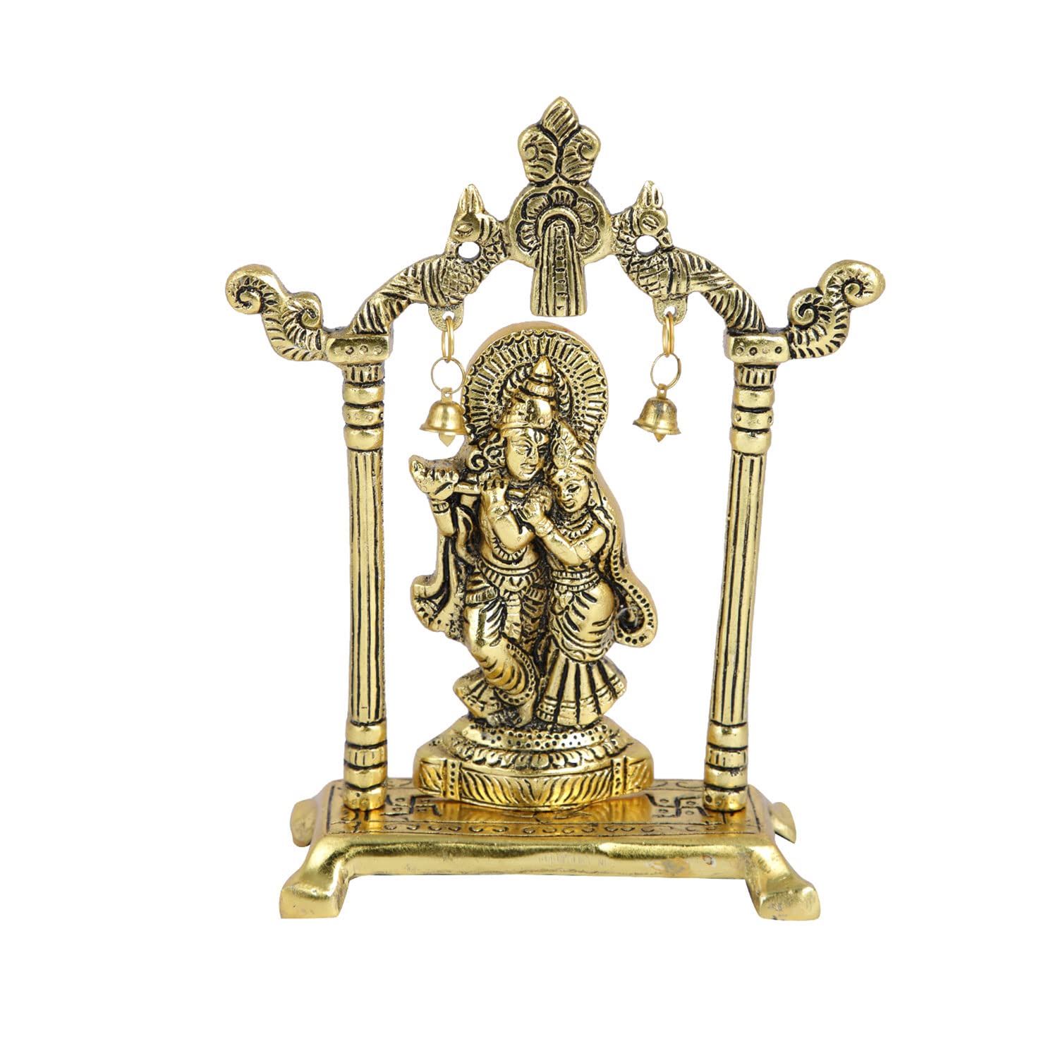 Collectible India Metal Gold Plated Radha Krishna Idol Sculpture Statue Figurine Decorative Showpiece for Janmashtami Home Decoration Temple and Gift (Size 7 x 5 Inches) (1 Pieces) – view 3