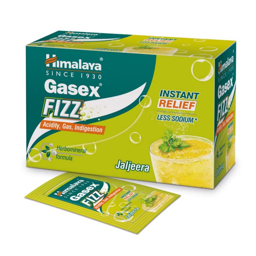 Himalaya Gasex Fizz adult powder pack with jar and sachets